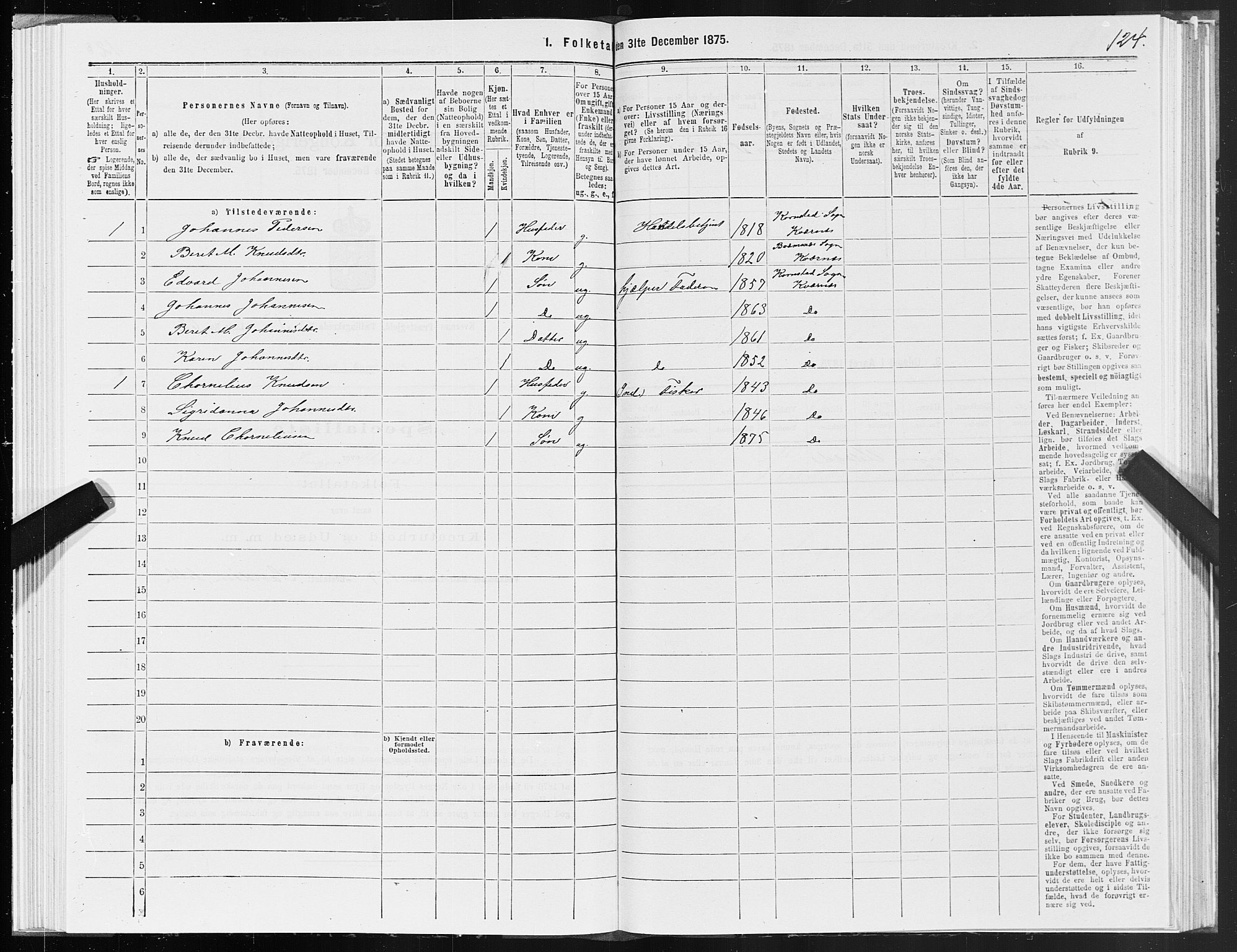 SAT, 1875 census for 1553P Kvernes, 1875, p. 3124