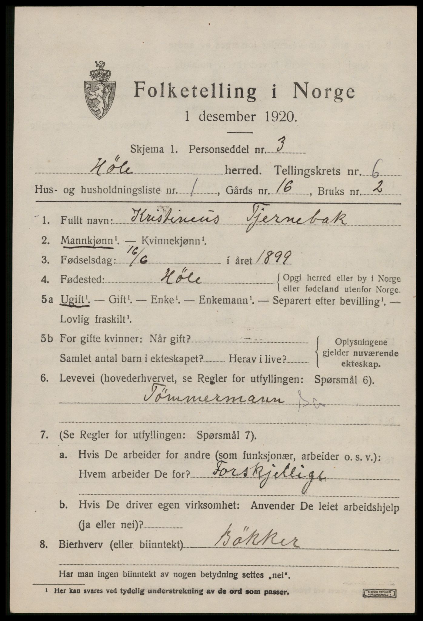 SAST, 1920 census for Høle, 1920, p. 1825