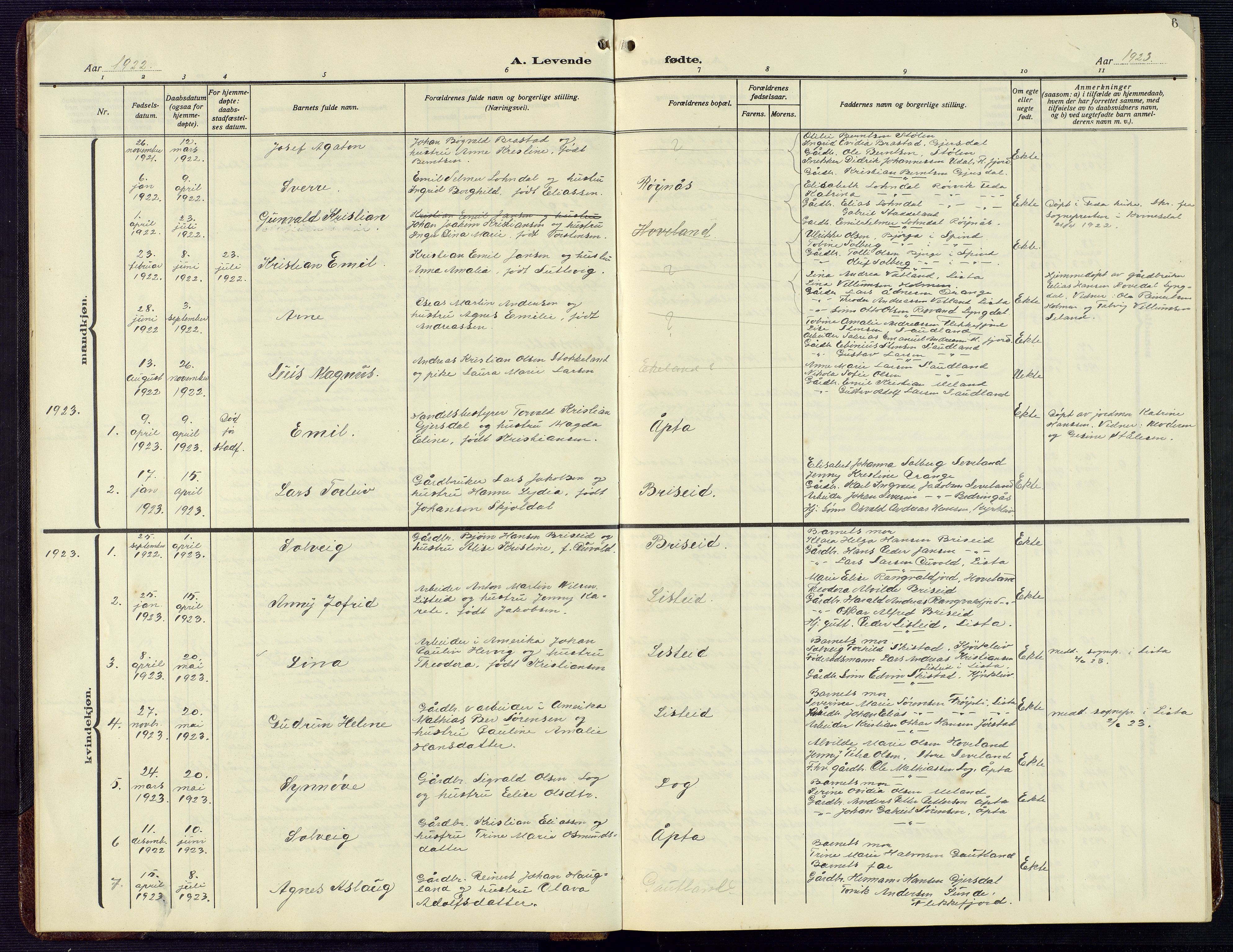 Herad sokneprestkontor, SAK/1111-0018/F/Fb/Fba/L0006: Parish register (copy) no. B 6, 1921-1959, p. 6