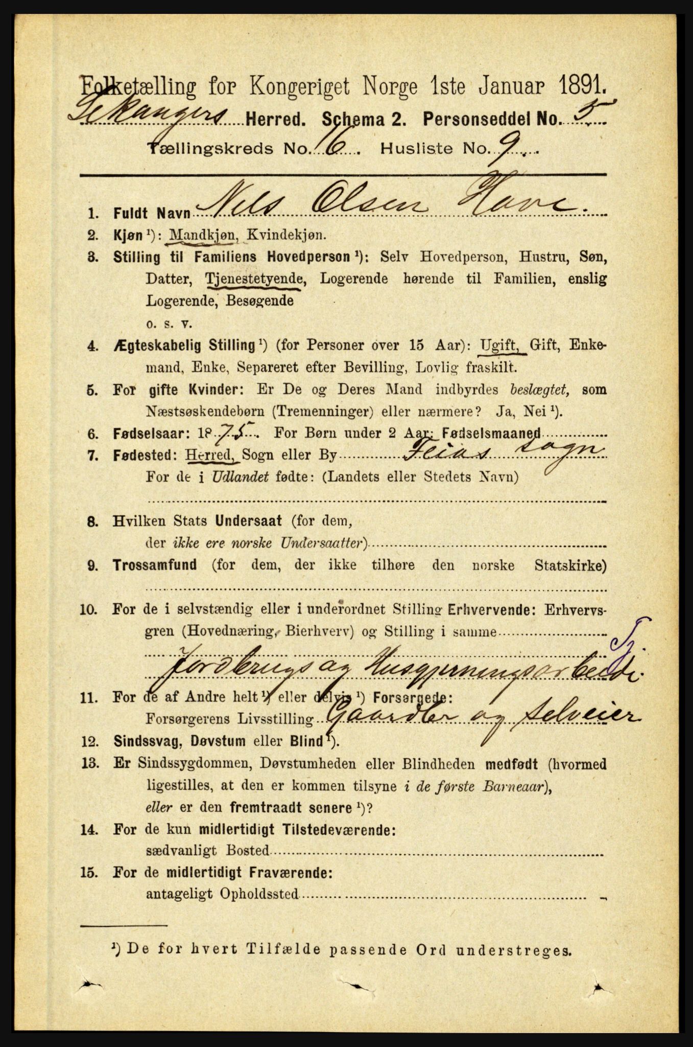 RA, 1891 census for 1419 Leikanger, 1891, p. 3044
