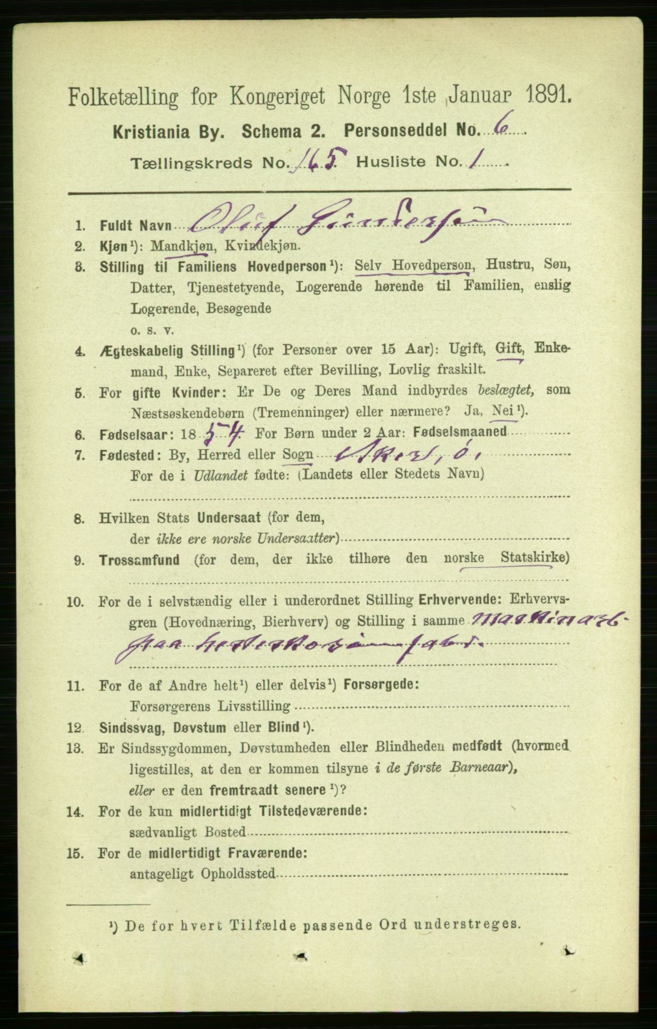 RA, 1891 census for 0301 Kristiania, 1891, p. 95349