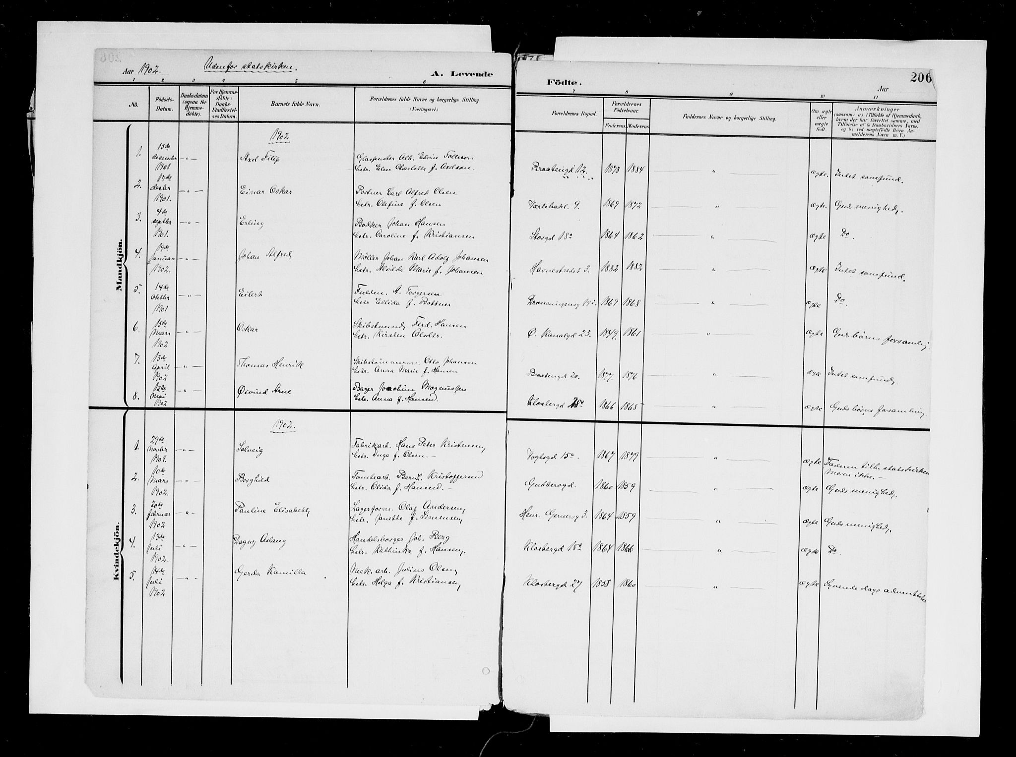 Moss prestekontor Kirkebøker, AV/SAO-A-2003/F/Fb/L0004: Parish register (official) no. II 4, 1902-1912, p. 206