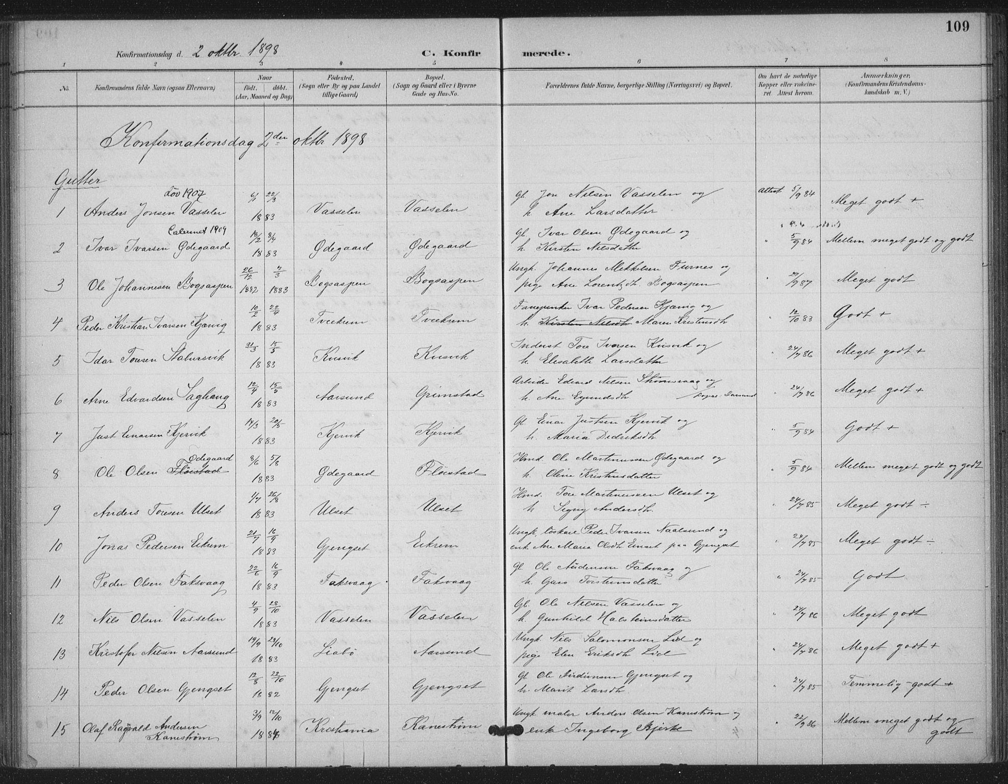 Ministerialprotokoller, klokkerbøker og fødselsregistre - Møre og Romsdal, AV/SAT-A-1454/587/L1000: Parish register (official) no. 587A02, 1887-1910, p. 109