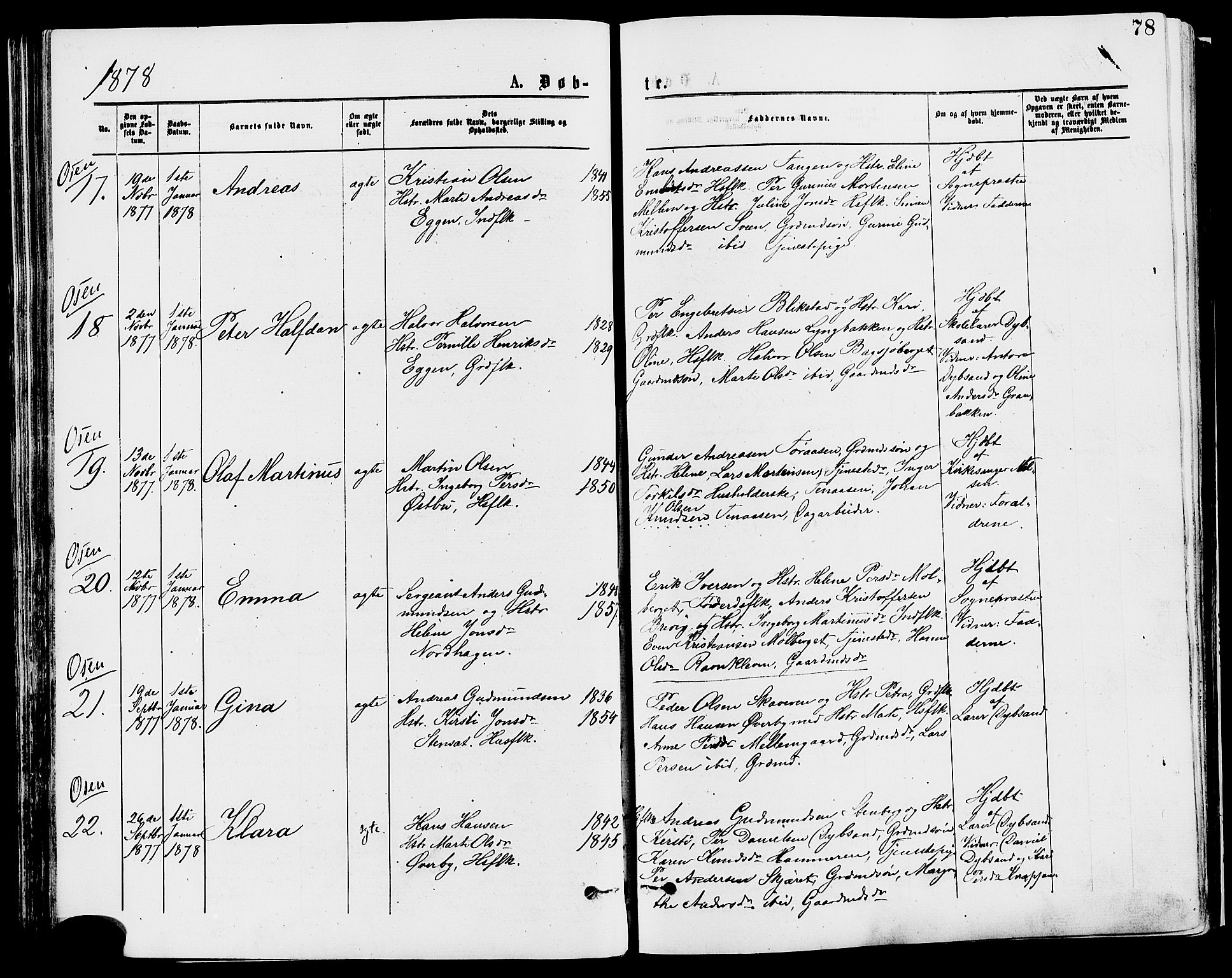 Trysil prestekontor, AV/SAH-PREST-046/H/Ha/Haa/L0007: Parish register (official) no. 7, 1874-1880, p. 78