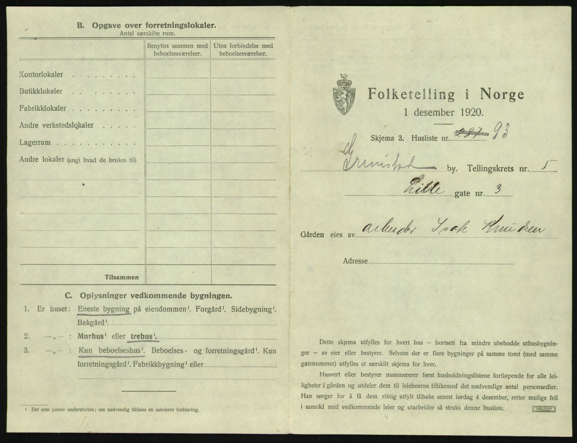 SAK, 1920 census for Grimstad, 1920, p. 963