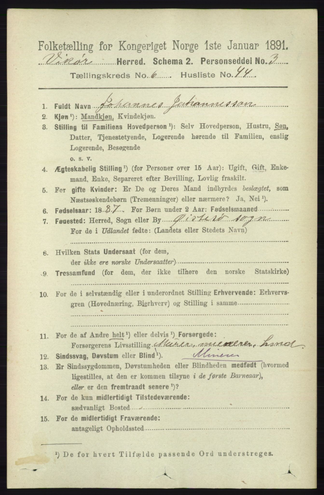 RA, 1891 census for 1238 Vikør, 1891, p. 2035