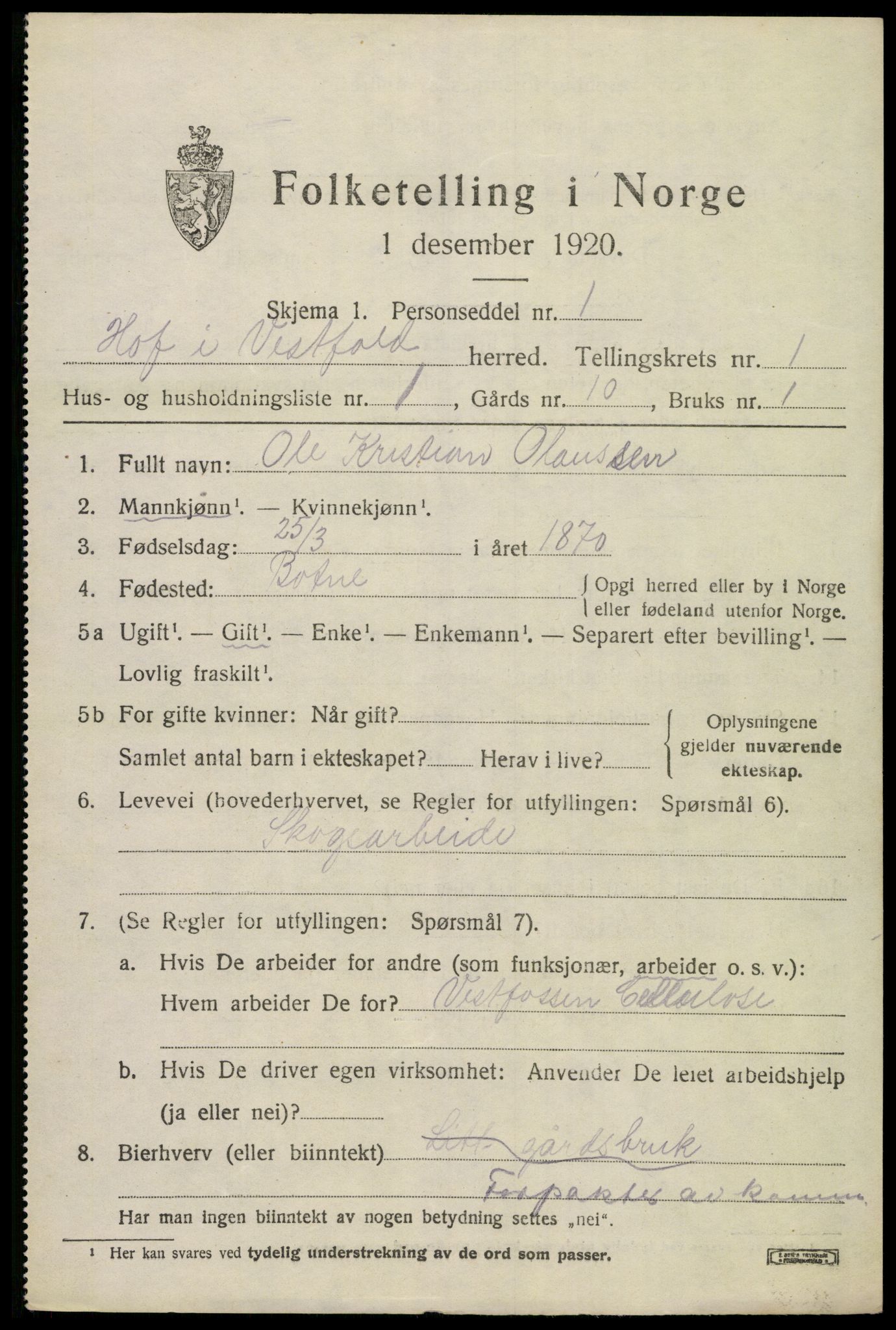 SAKO, 1920 census for Hof, 1920, p. 909