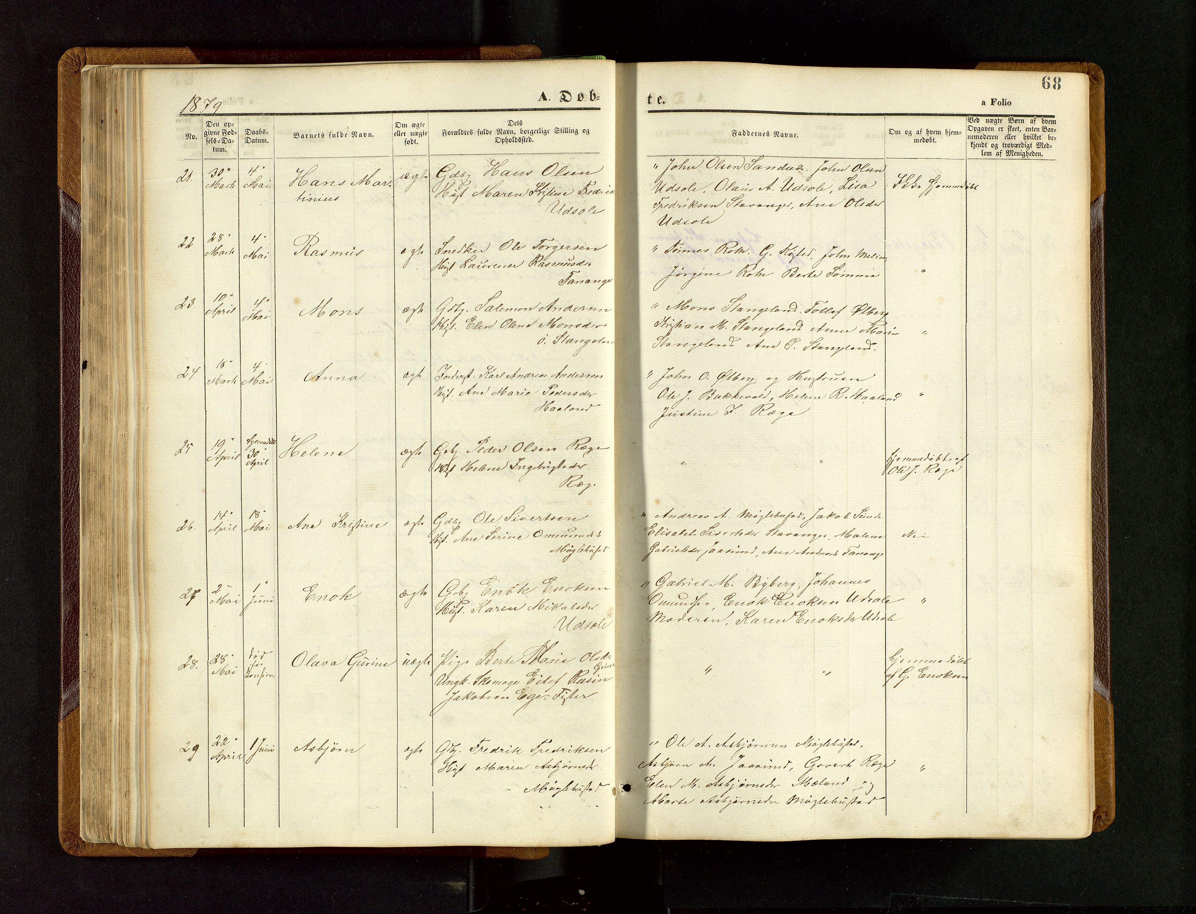 Håland sokneprestkontor, AV/SAST-A-101802/001/30BB/L0003: Parish register (copy) no. B 3, 1873-1893, p. 68