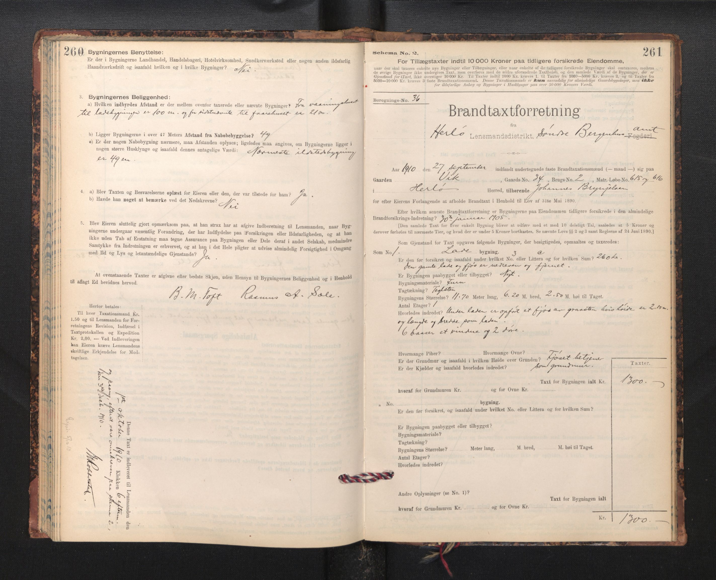 Lensmannen i Herdla, SAB/A-32901/0012/L0003:  Branntakstprotokoll skjematakst, 1897-1916, p. 260-261