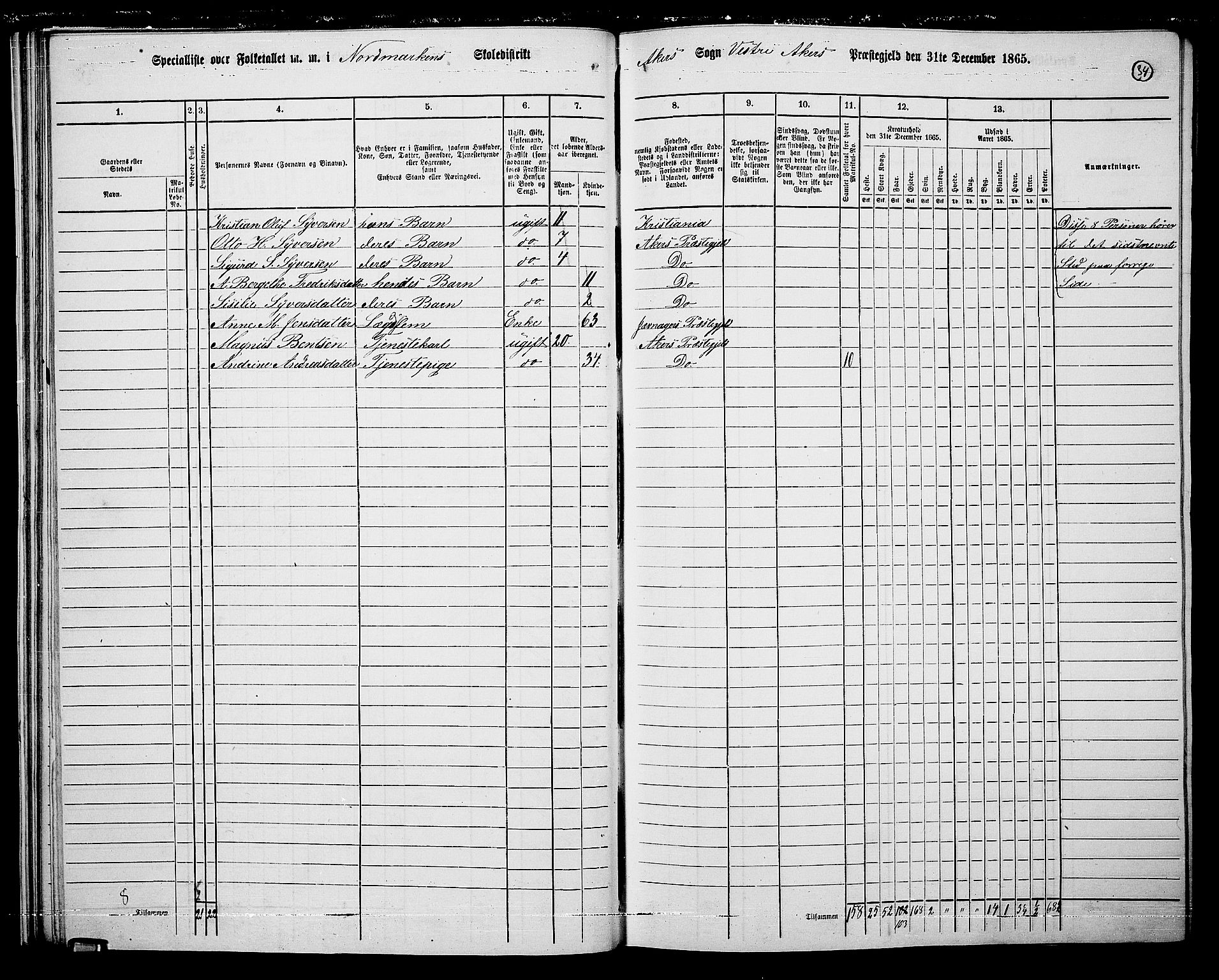 RA, 1865 census for Vestre Aker, 1865, p. 212