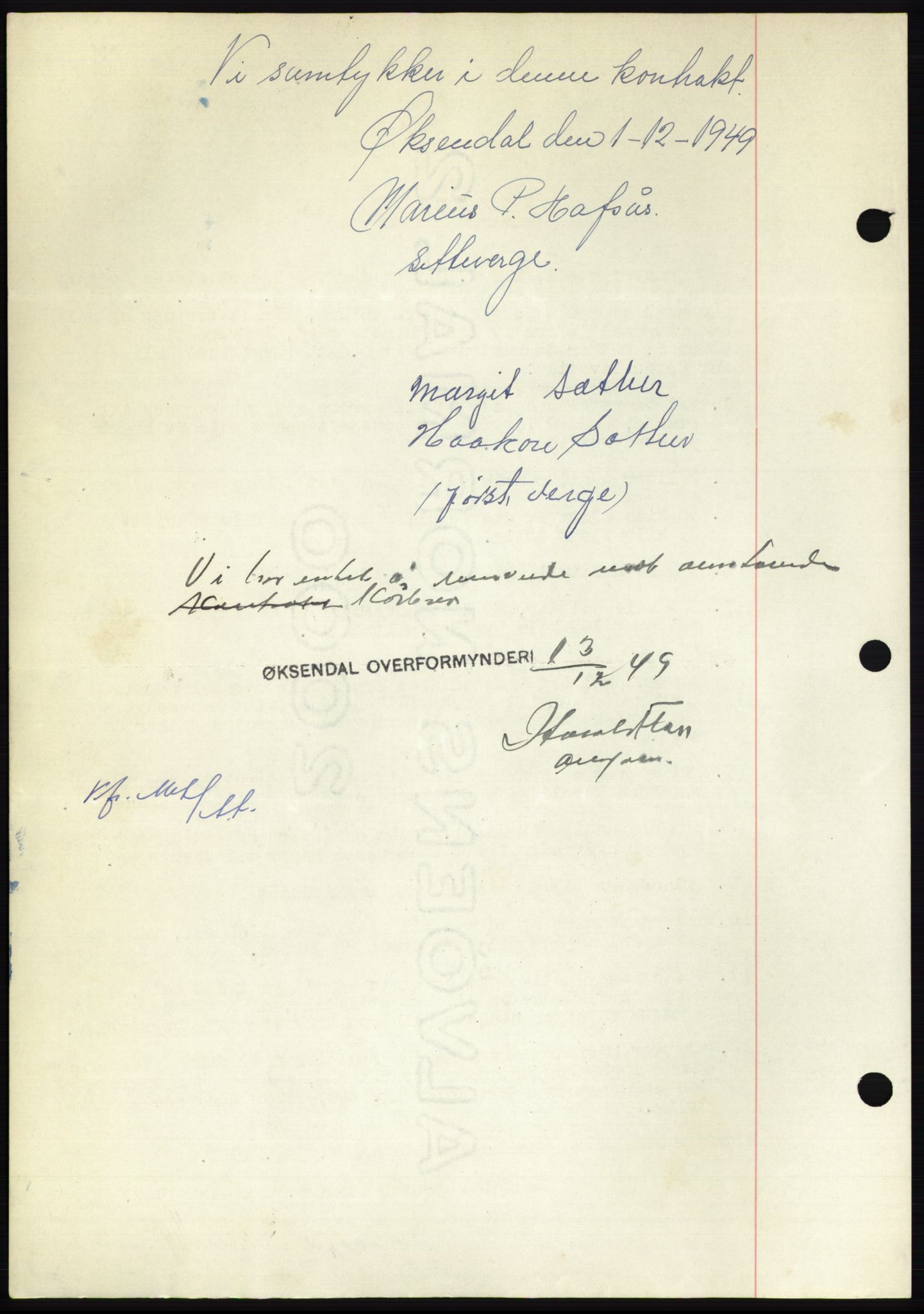 Nordmøre sorenskriveri, AV/SAT-A-4132/1/2/2Ca: Mortgage book no. B103, 1949-1950, Diary no: : 3605/1949