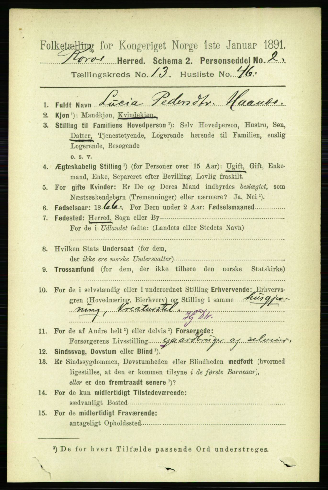 RA, 1891 census for 1640 Røros, 1891, p. 2798