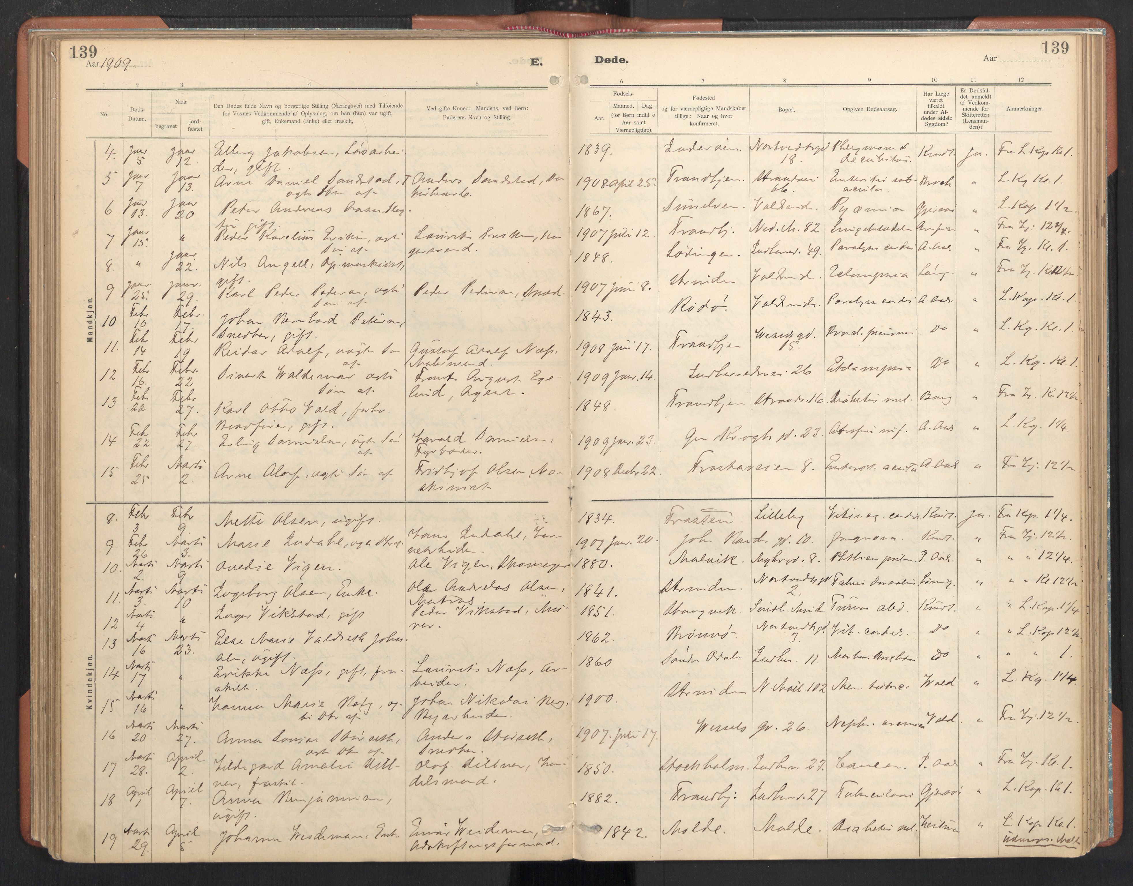 Ministerialprotokoller, klokkerbøker og fødselsregistre - Sør-Trøndelag, AV/SAT-A-1456/605/L0244: Parish register (official) no. 605A06, 1908-1954, p. 139