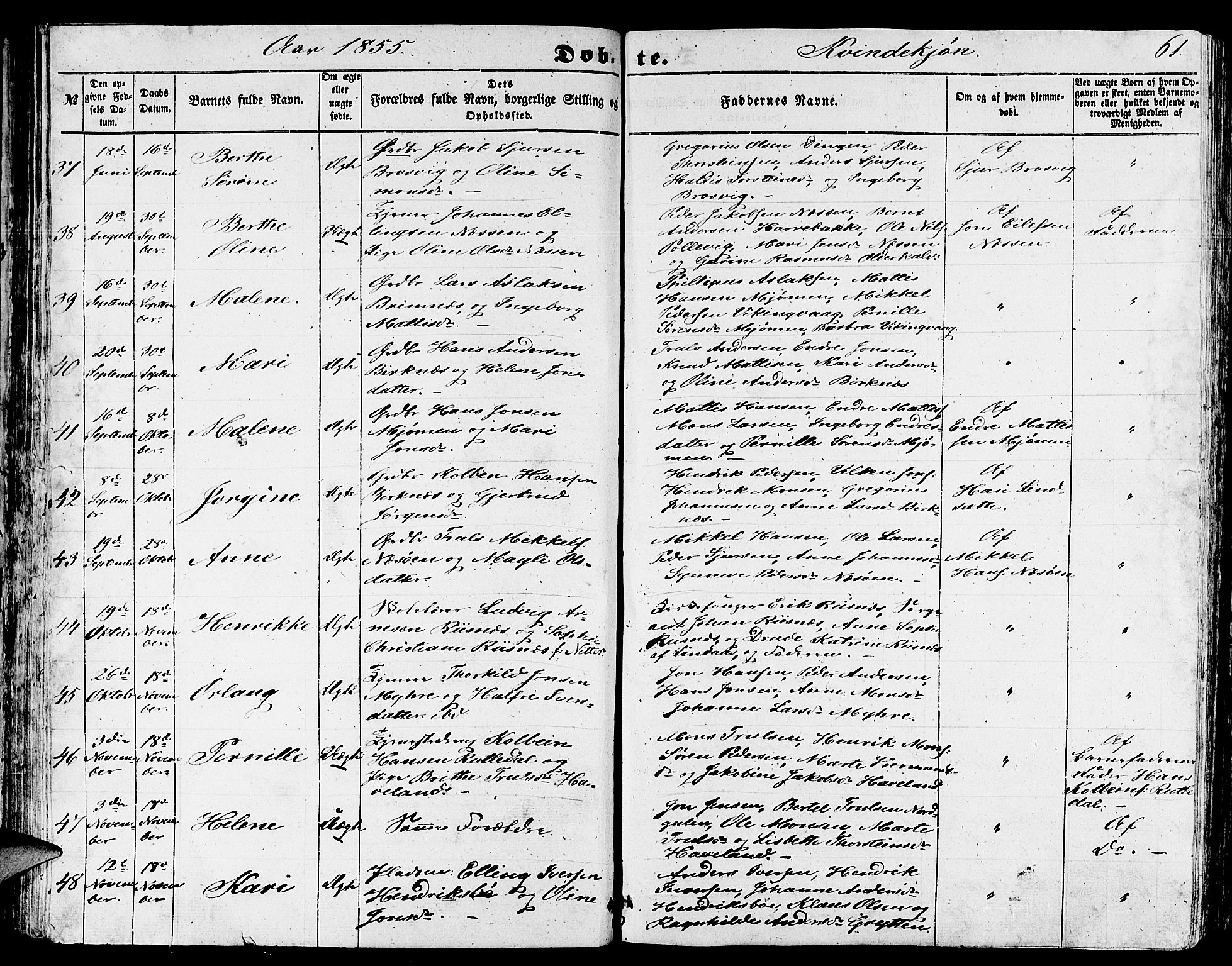 Gulen sokneprestembete, AV/SAB-A-80201/H/Hab/Habb/L0001: Parish register (copy) no. B 1, 1854-1866, p. 61