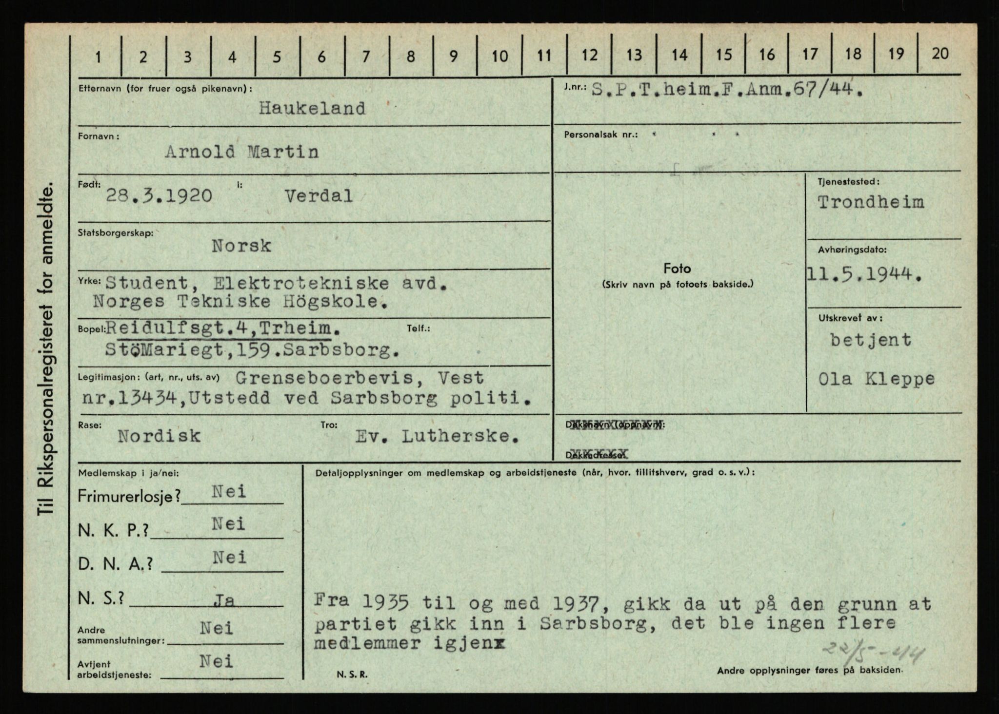 Statspolitiet - Hovedkontoret / Osloavdelingen, AV/RA-S-1329/C/Ca/L0006: Hanche - Hokstvedt, 1943-1945, p. 2741