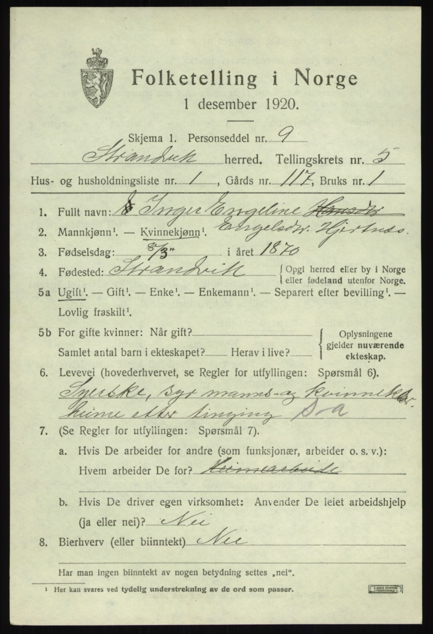 SAB, 1920 census for Strandvik, 1920, p. 3988