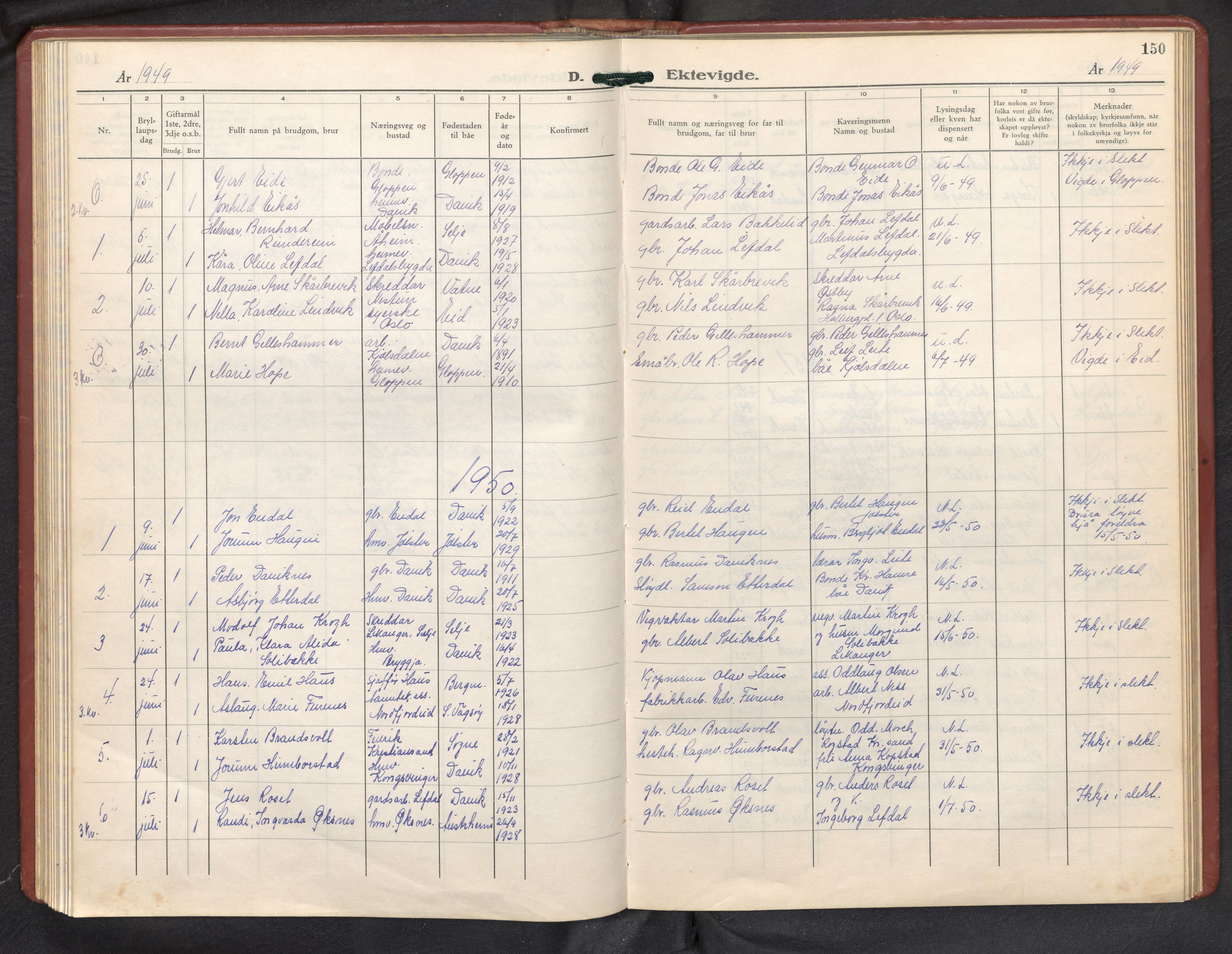 Davik sokneprestembete, AV/SAB-A-79701/H/Hab/Haba/L0004: Parish register (copy) no. A 4, 1946-1979, p. 149b-150a