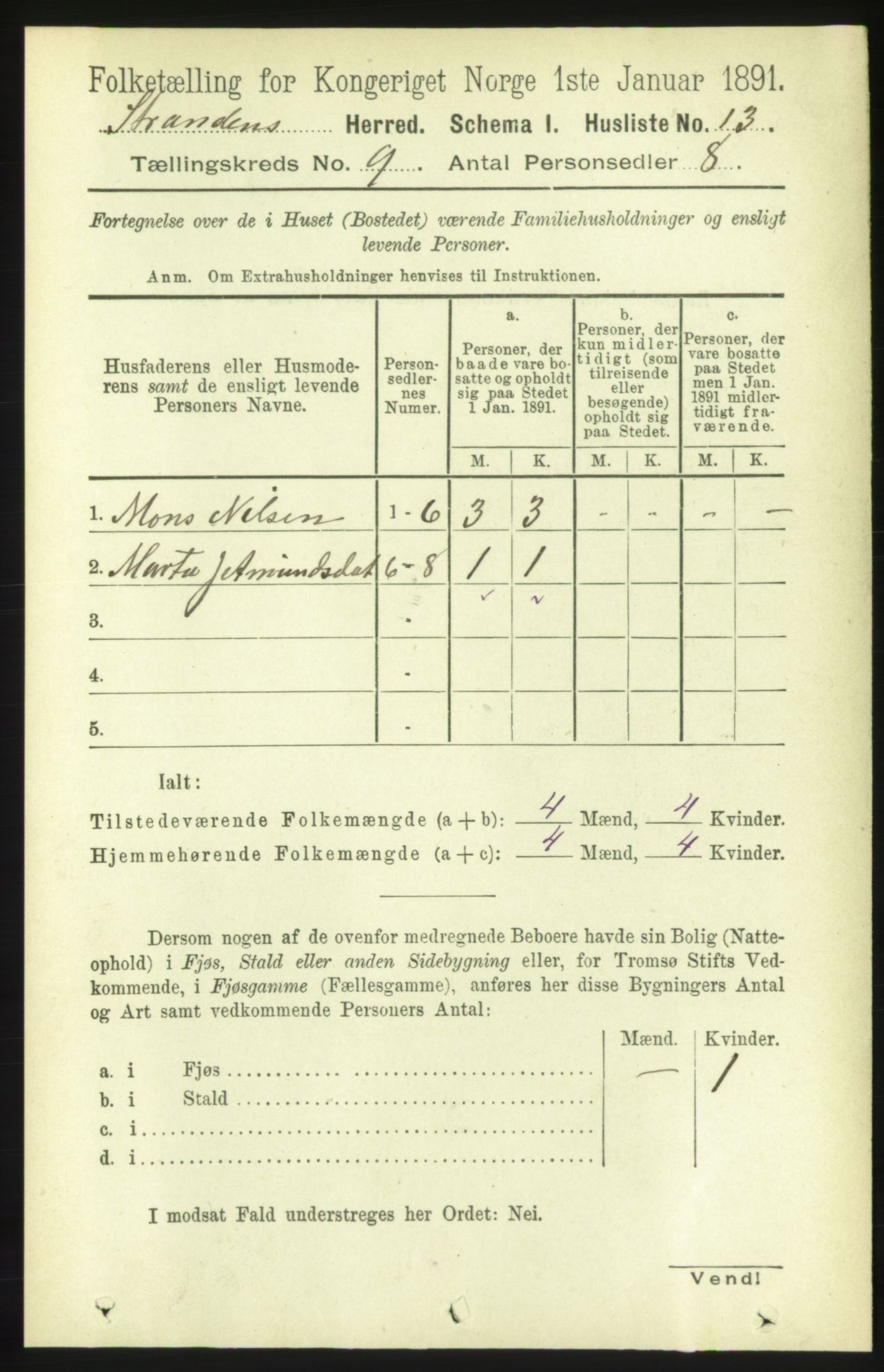 RA, 1891 census for 1525 Stranda, 1891, p. 2180