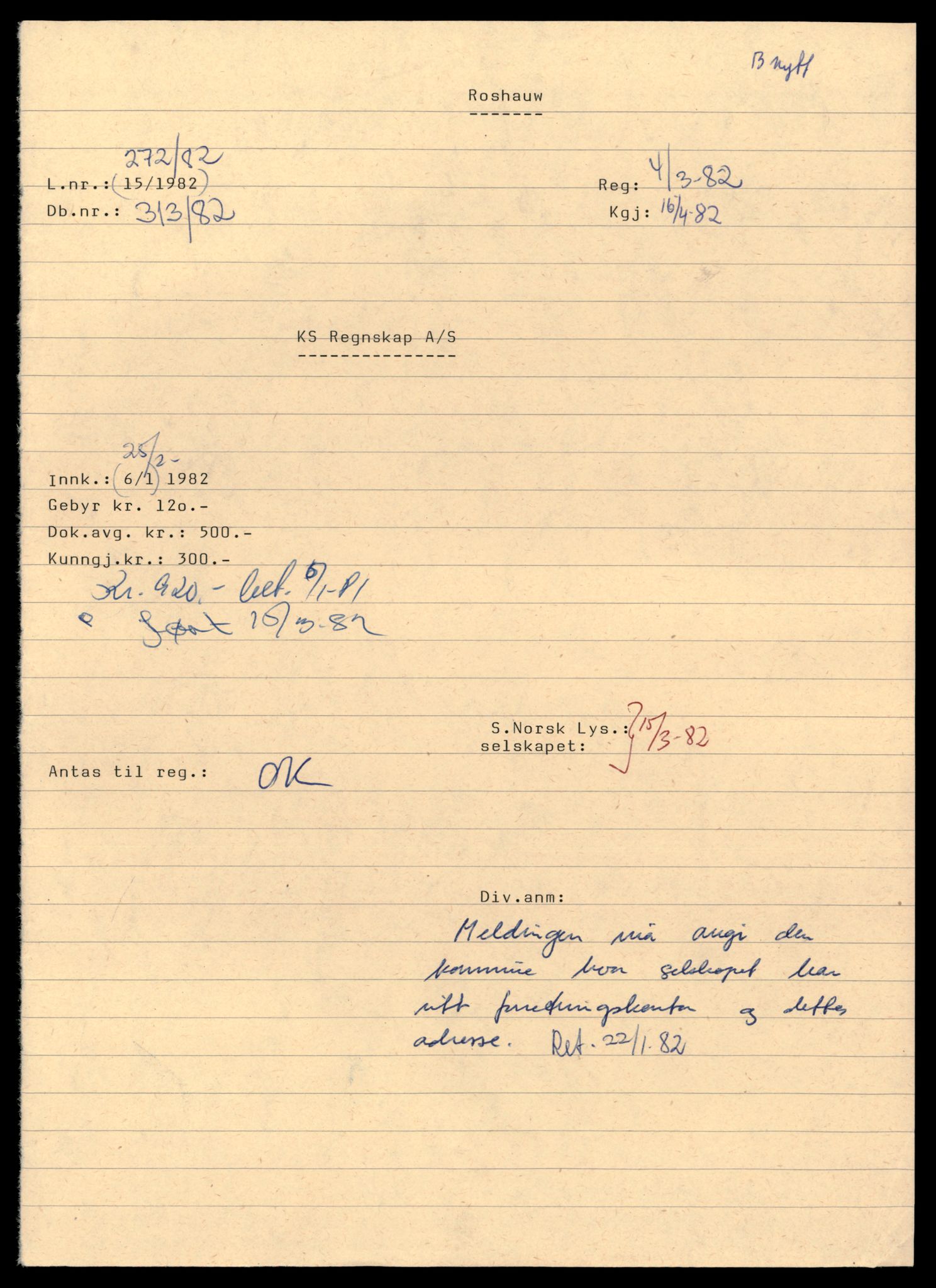 Asker og Bærum tingrett, AV/SAT-A-10379/K/Kb/Kbb/L0104: Aksjeselskap og andelslag i Bærum,  Ks - Land, 1948-1992, p. 1