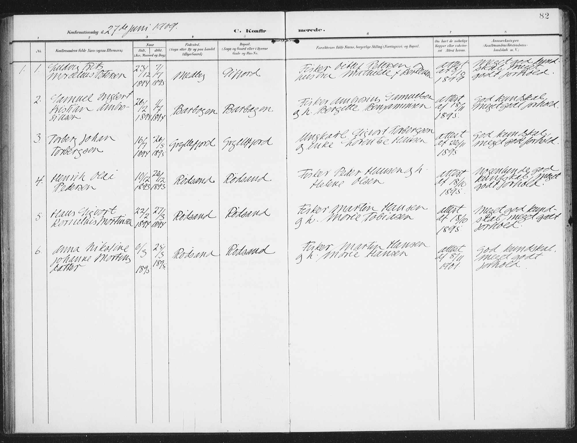 Berg sokneprestkontor, AV/SATØ-S-1318/G/Ga/Gaa/L0008kirke: Parish register (official) no. 8, 1904-1916, p. 82