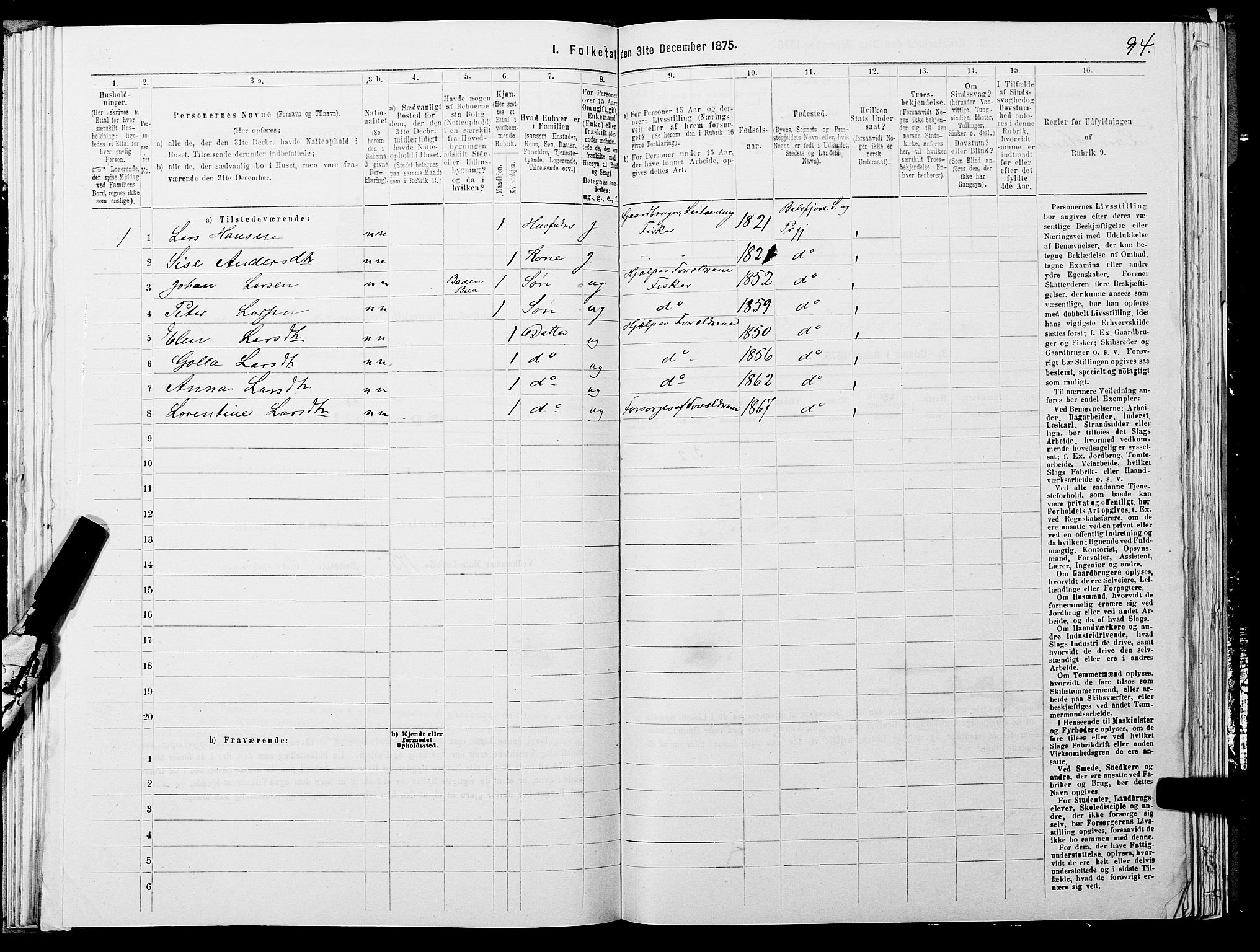 SATØ, 1875 census for 1933P Balsfjord, 1875, p. 3094