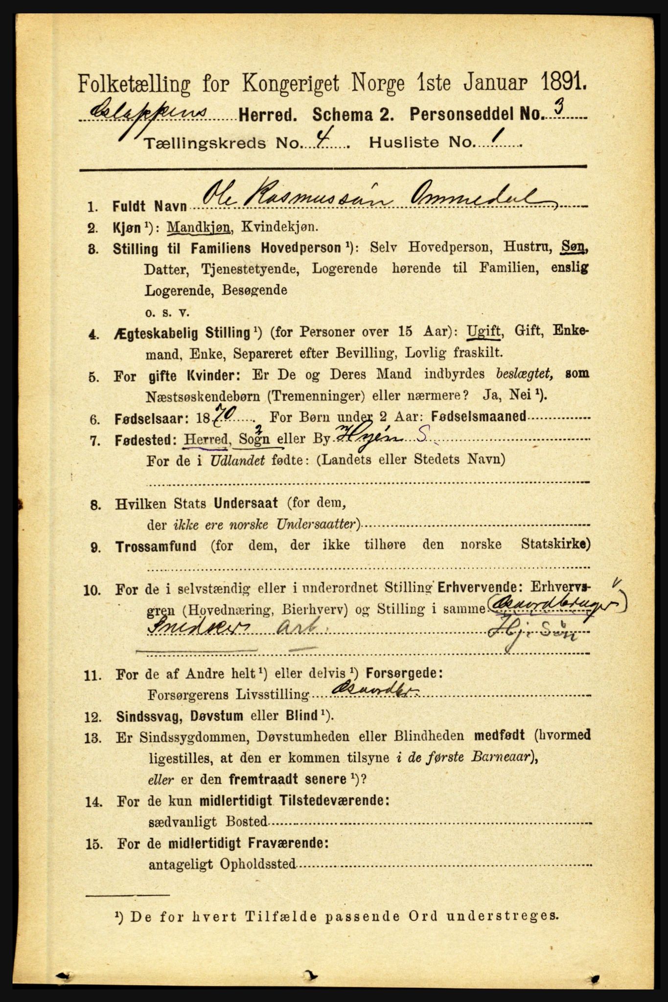 RA, 1891 census for 1445 Gloppen, 1891, p. 1685