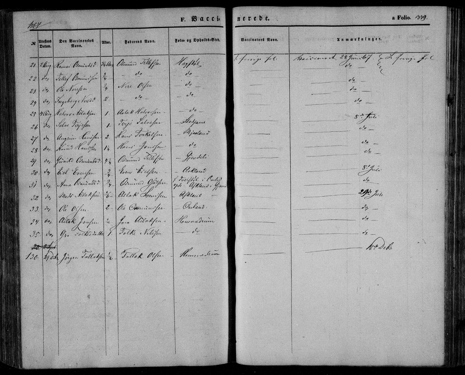 Åmli sokneprestkontor, AV/SAK-1111-0050/F/Fa/Fac/L0008: Parish register (official) no. A 8, 1852-1869, p. 349