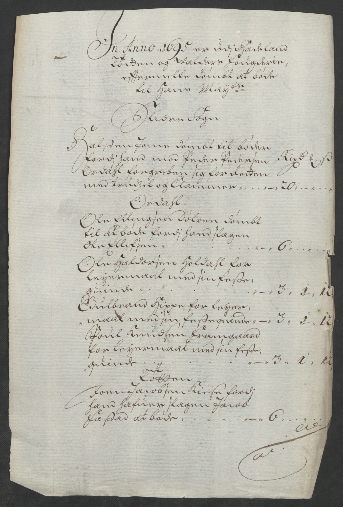 Rentekammeret inntil 1814, Reviderte regnskaper, Fogderegnskap, RA/EA-4092/R18/L1293: Fogderegnskap Hadeland, Toten og Valdres, 1695, p. 61