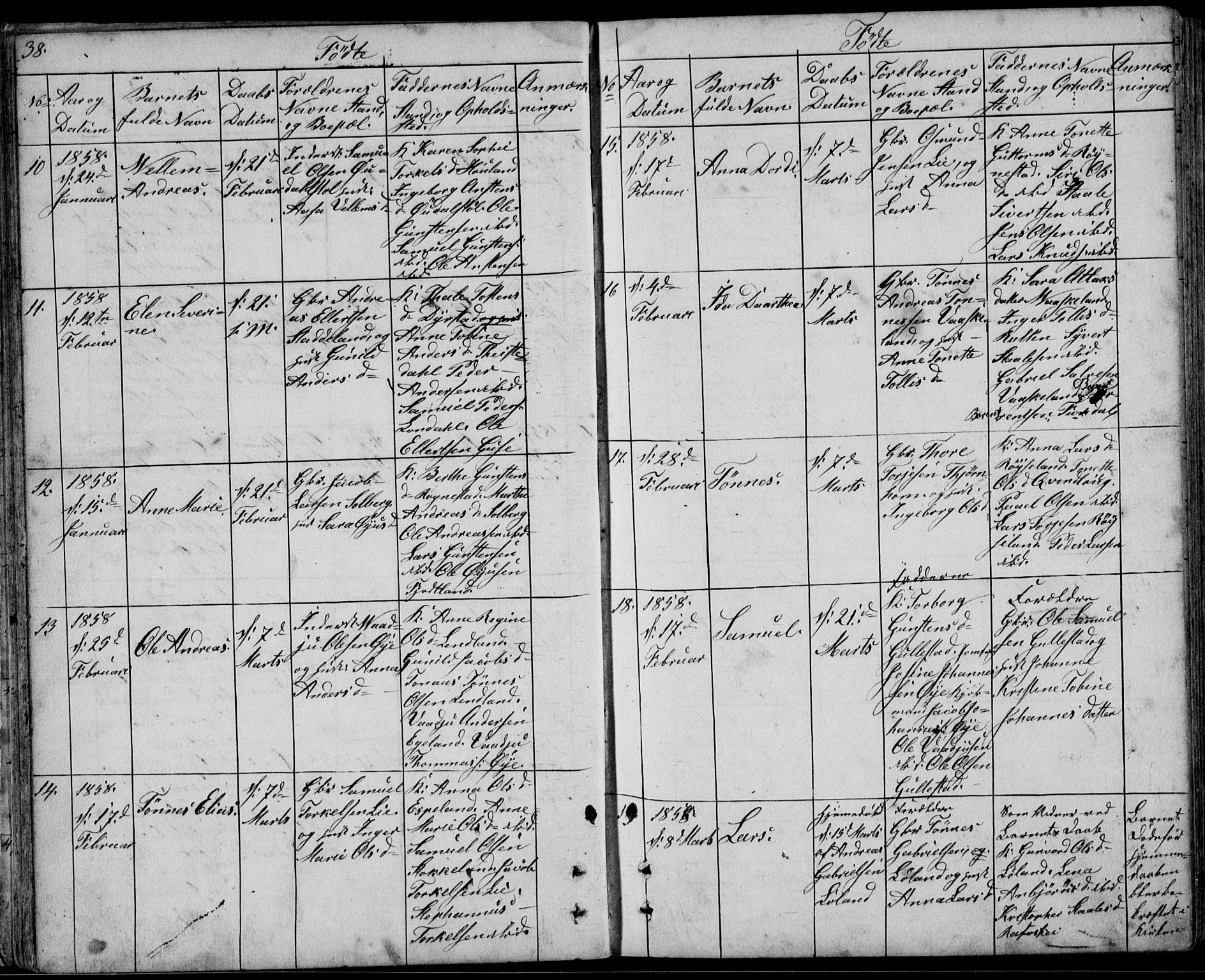 Kvinesdal sokneprestkontor, AV/SAK-1111-0026/F/Fb/Fbb/L0001: Parish register (copy) no. B 1, 1852-1872, p. 38