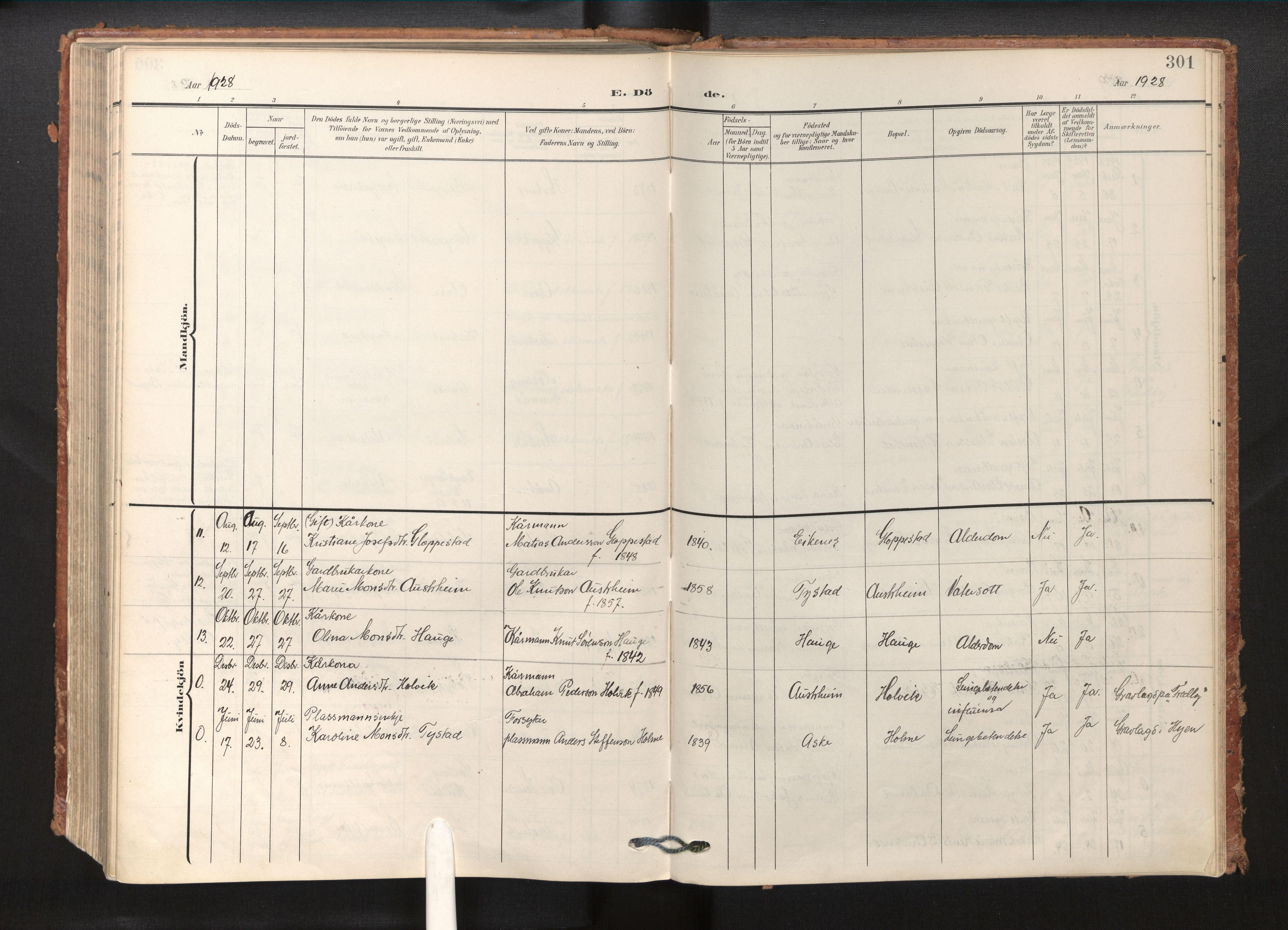 Gloppen sokneprestembete, SAB/A-80101/H/Haa/Haab/L0002: Parish register (official) no. B 2, 1906-1932, p. 300b-301a