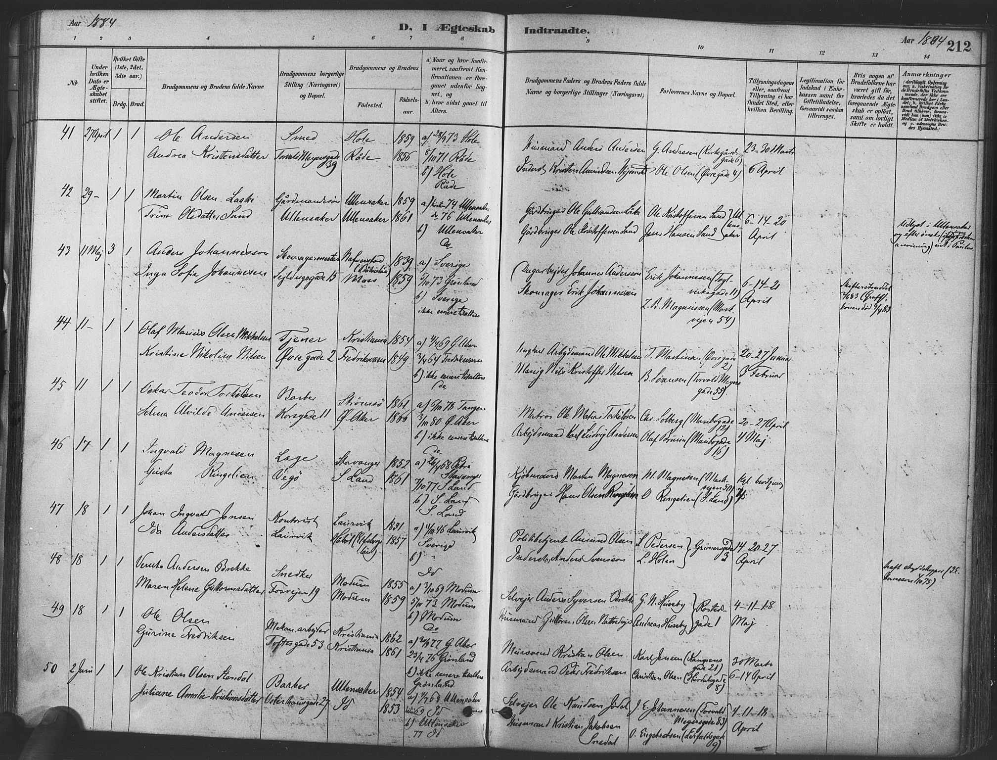 Paulus prestekontor Kirkebøker, AV/SAO-A-10871/F/Fa/L0004: Parish register (official) no. 4, 1879-1891, p. 212