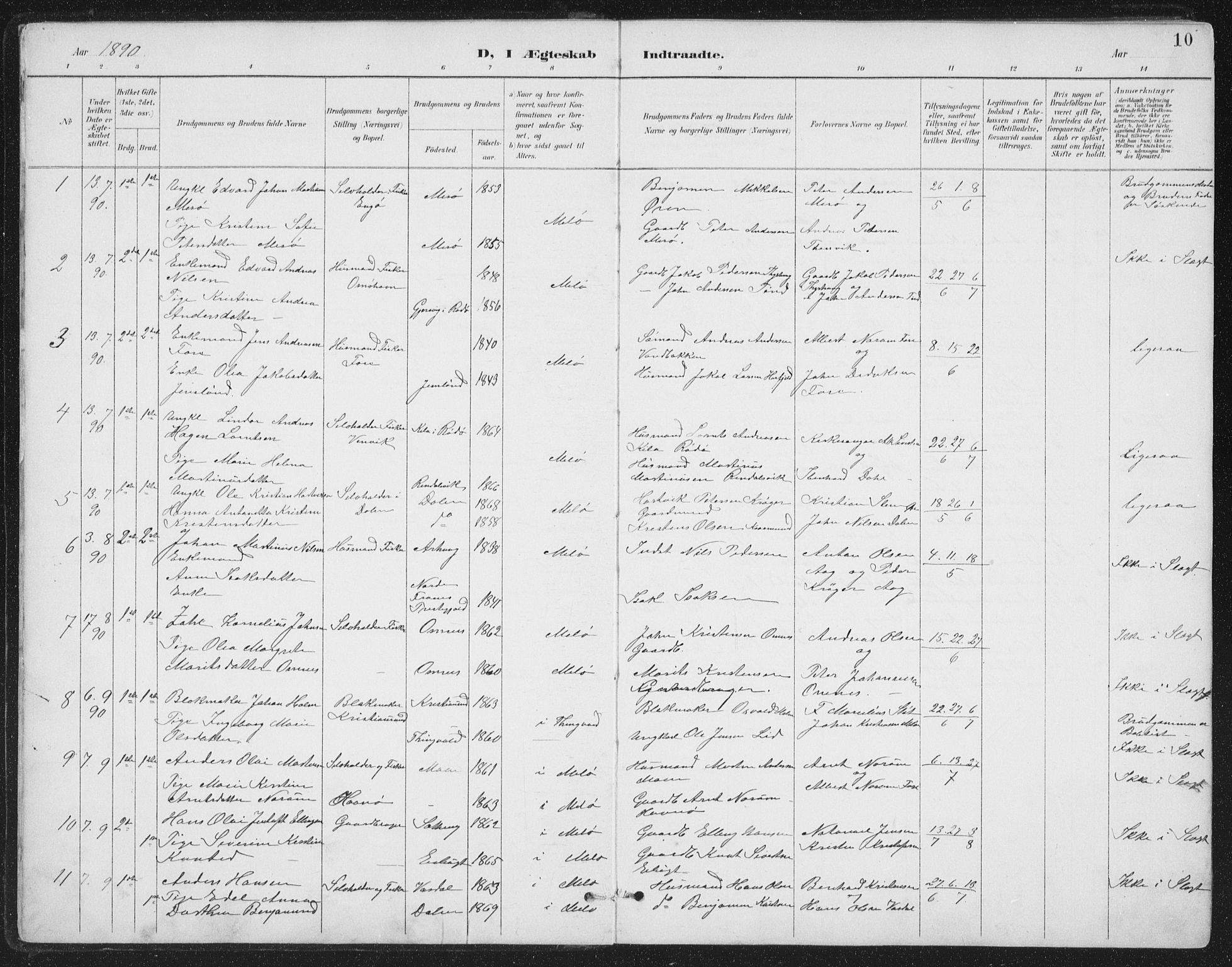 Ministerialprotokoller, klokkerbøker og fødselsregistre - Nordland, SAT/A-1459/843/L0638: Parish register (copy) no. 843C07, 1888-1907, p. 10