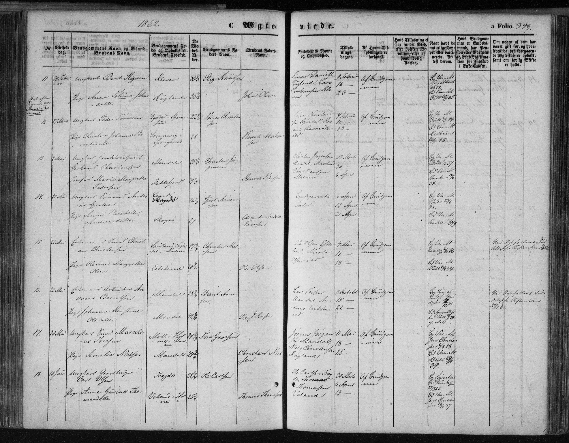 Mandal sokneprestkontor, AV/SAK-1111-0030/F/Fa/Faa/L0014: Parish register (official) no. A 14, 1859-1872, p. 349