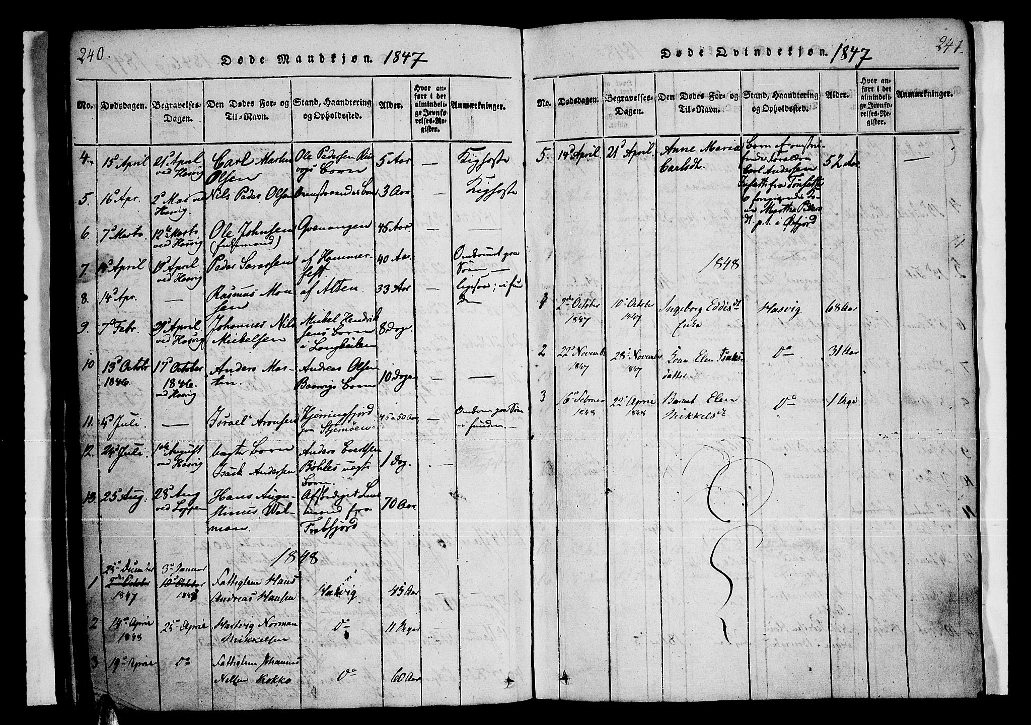 Loppa sokneprestkontor, SATØ/S-1339/H/Ha/L0003kirke: Parish register (official) no. 3, 1820-1848, p. 240-241