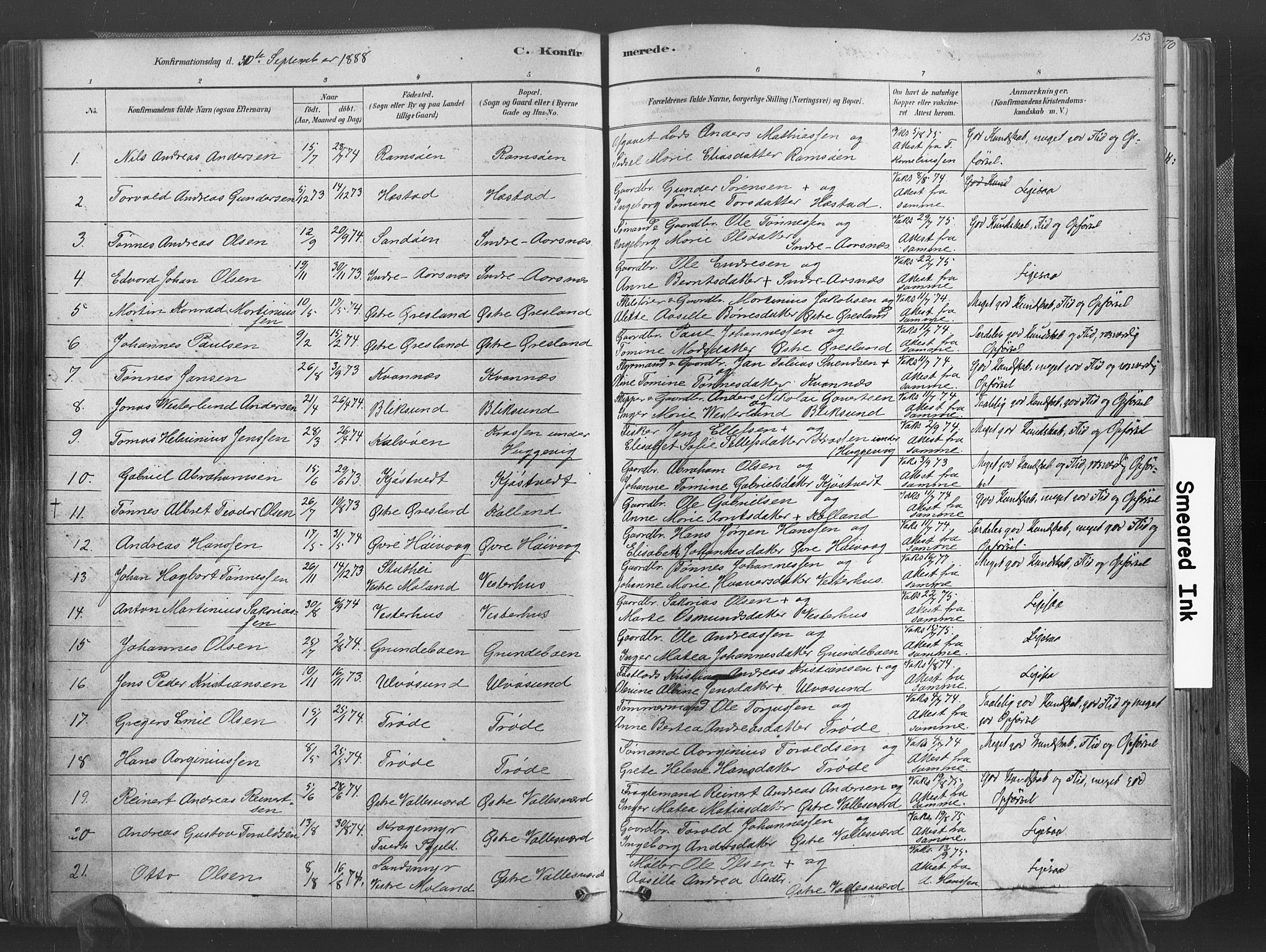 Høvåg sokneprestkontor, SAK/1111-0025/F/Fa/L0005: Parish register (official) no. A 5, 1878-1893, p. 153