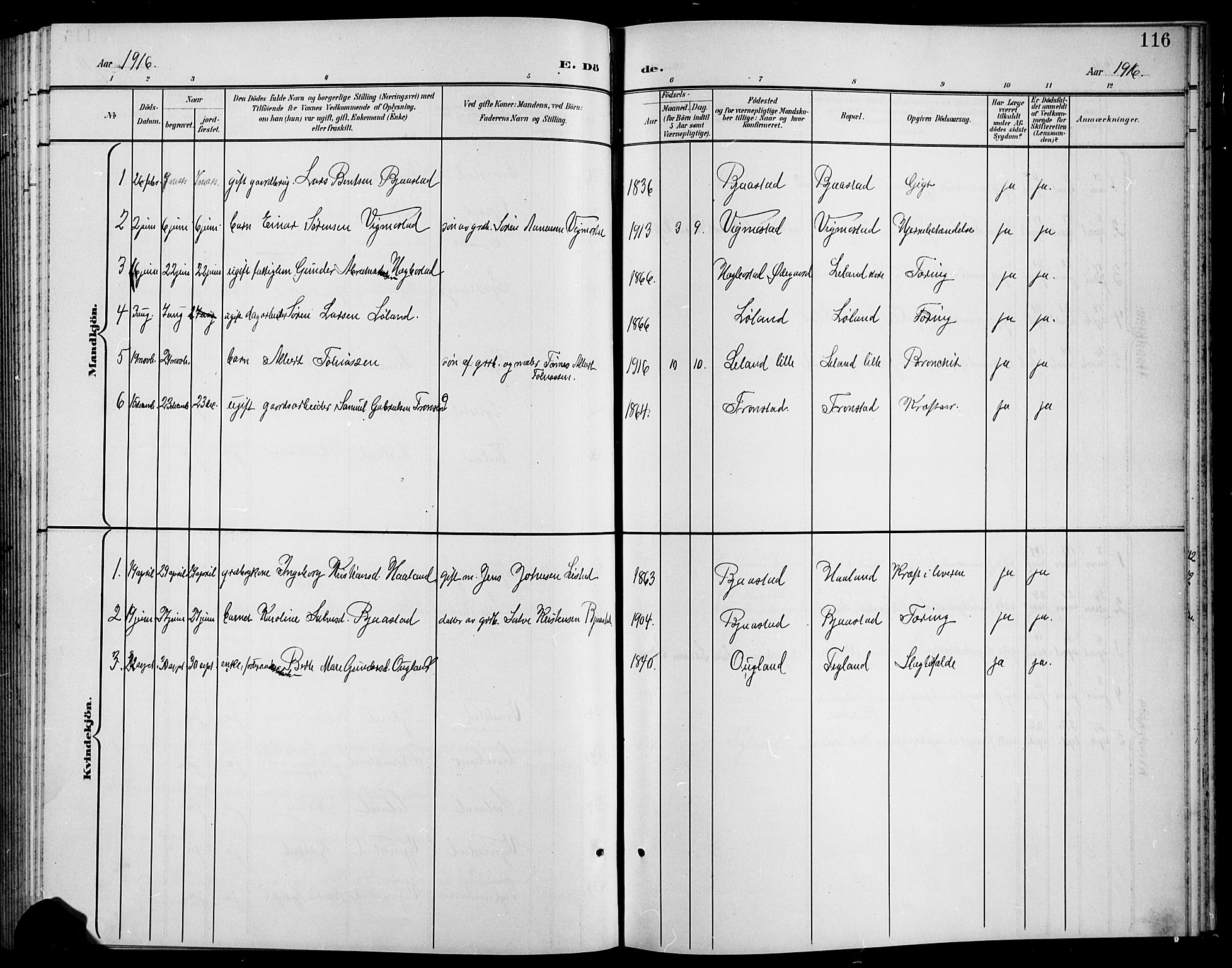 Nord-Audnedal sokneprestkontor, AV/SAK-1111-0032/F/Fb/Fbb/L0004: Parish register (copy) no. B 4, 1901-1917, p. 116