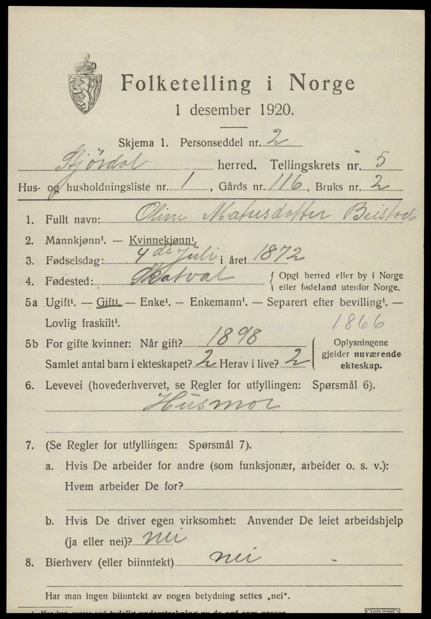 SAT, 1920 census for Stjørdal, 1920, p. 5996