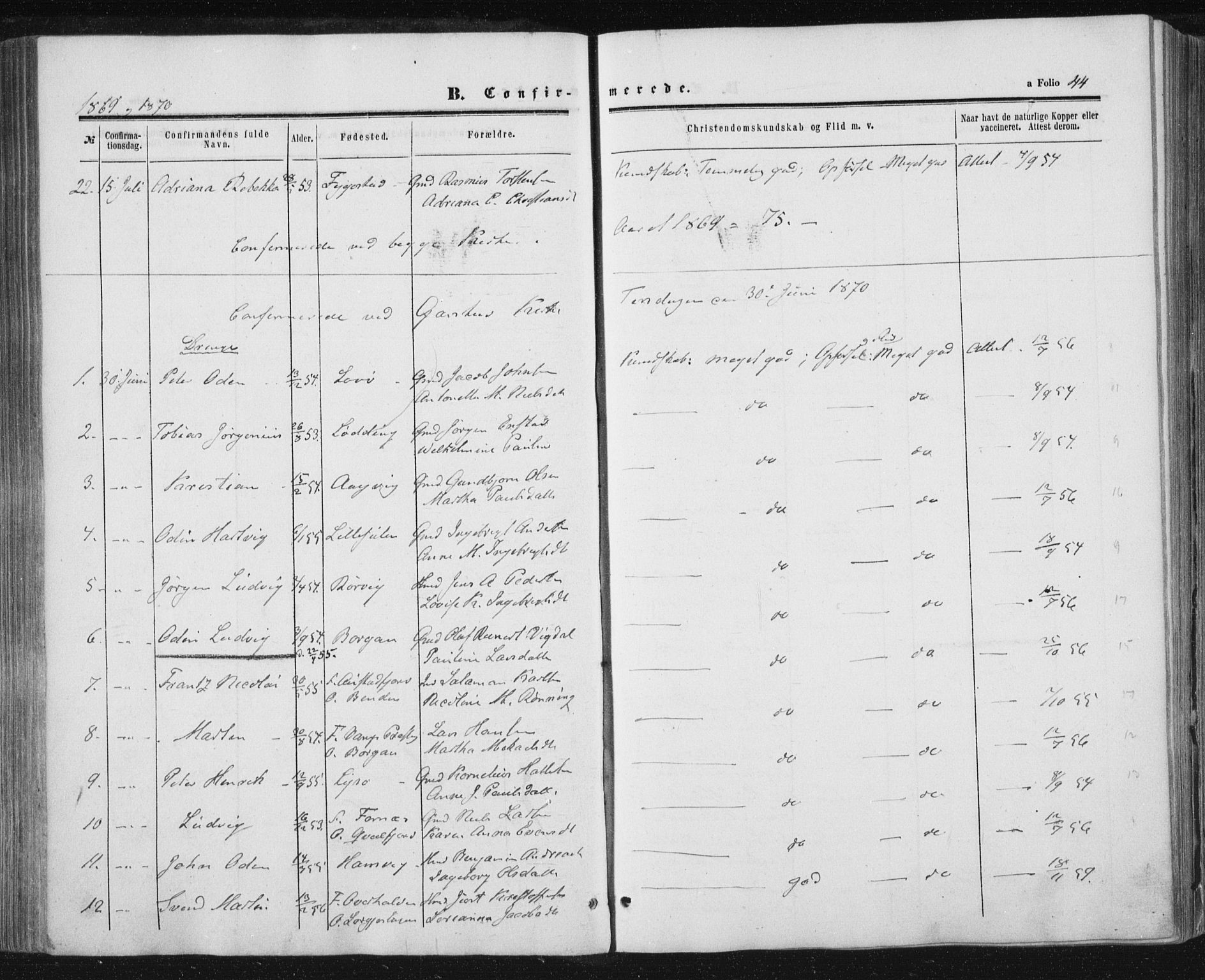 Ministerialprotokoller, klokkerbøker og fødselsregistre - Nord-Trøndelag, SAT/A-1458/784/L0670: Parish register (official) no. 784A05, 1860-1876, p. 44