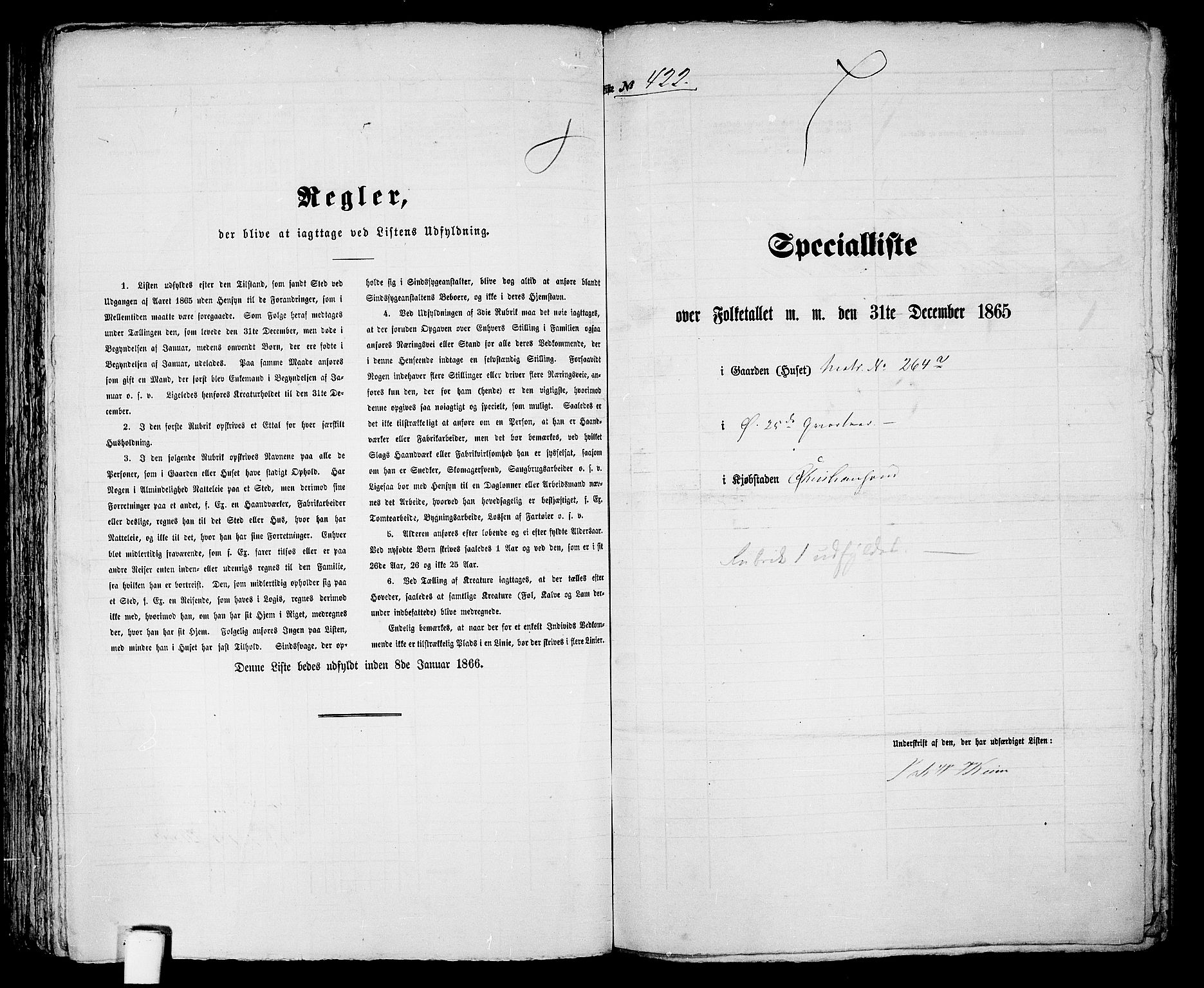 RA, 1865 census for Kristiansand, 1865, p. 864