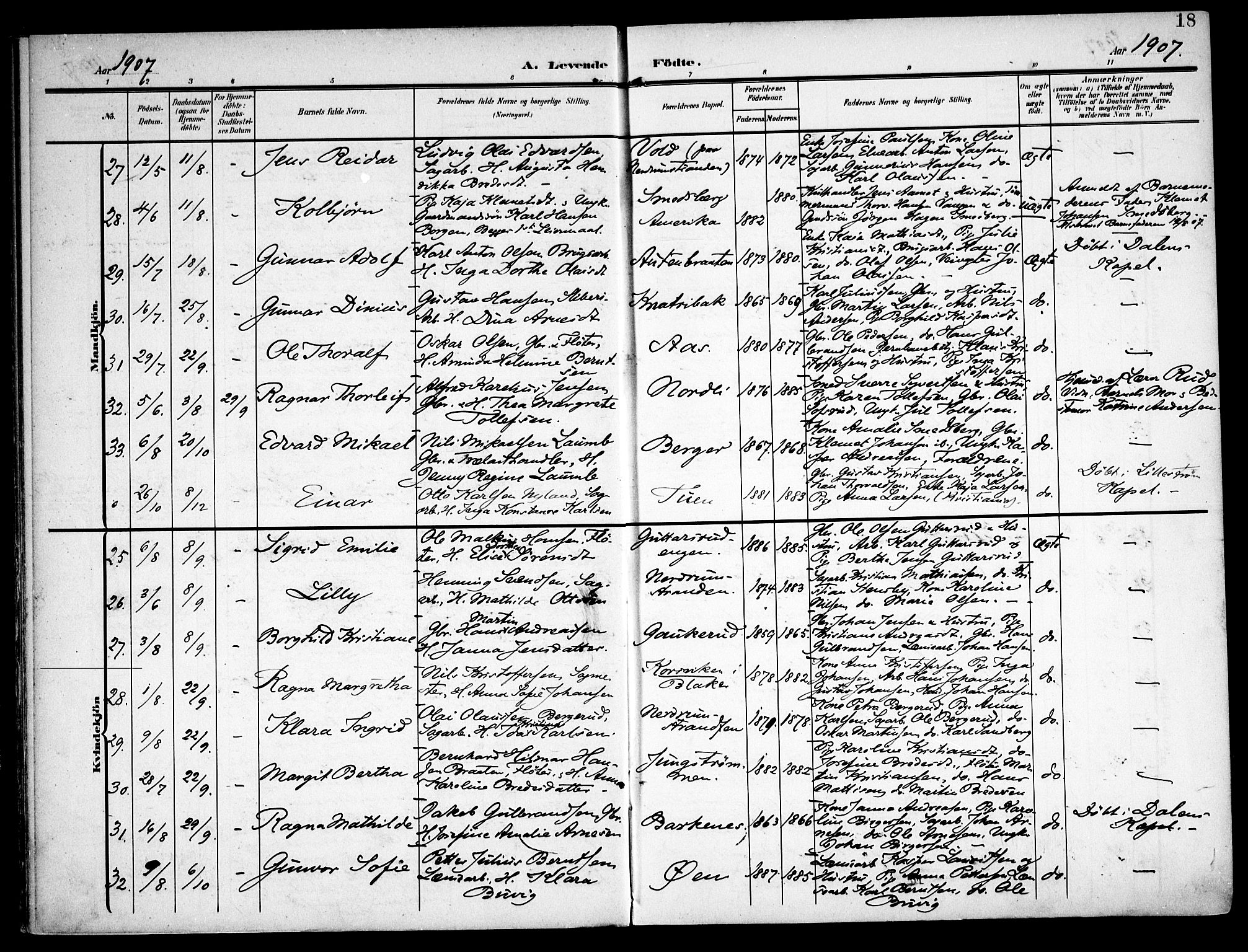 Fet prestekontor Kirkebøker, AV/SAO-A-10370a/F/Fa/L0016: Parish register (official) no. I 16, 1905-1914, p. 18