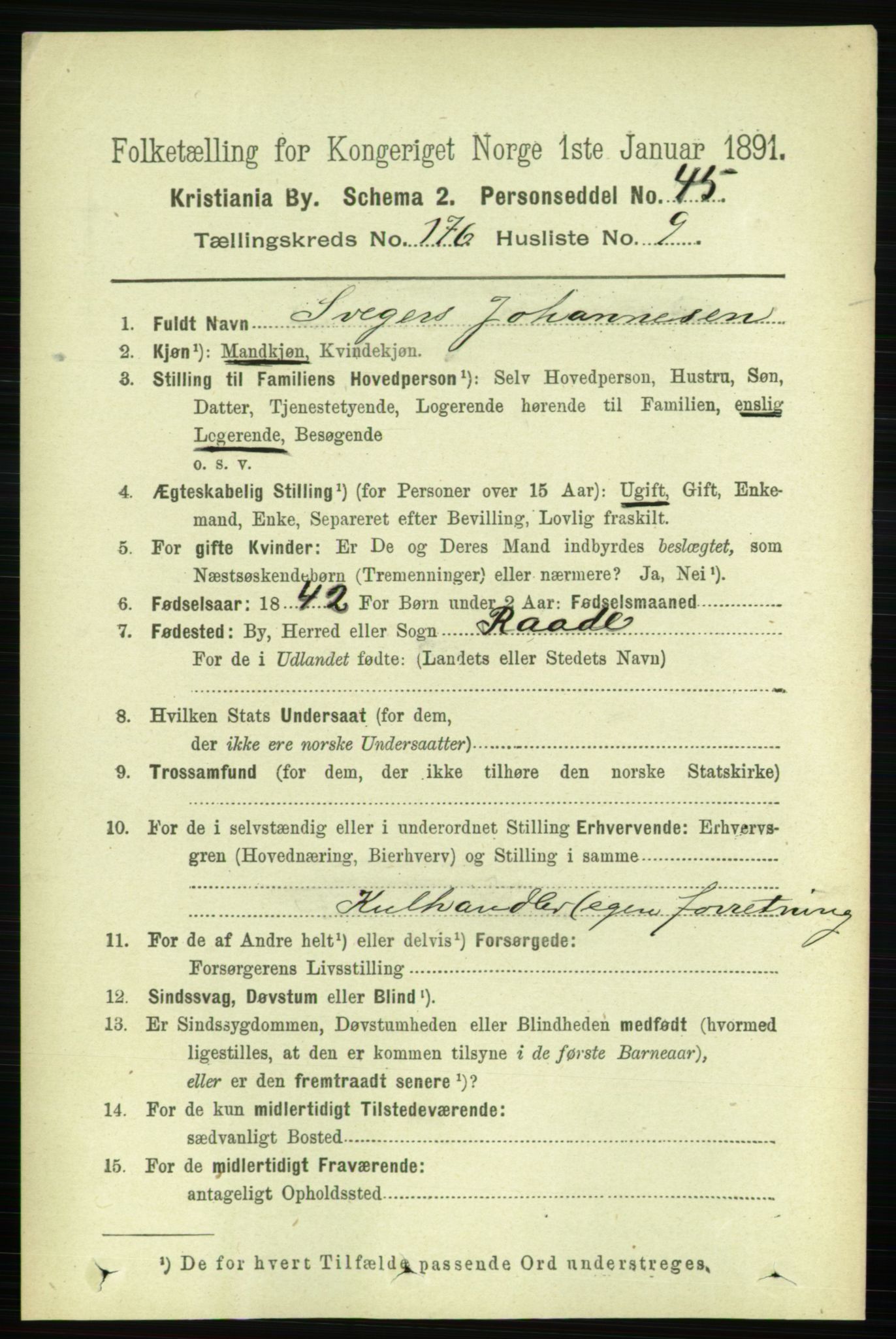 RA, 1891 census for 0301 Kristiania, 1891, p. 105906