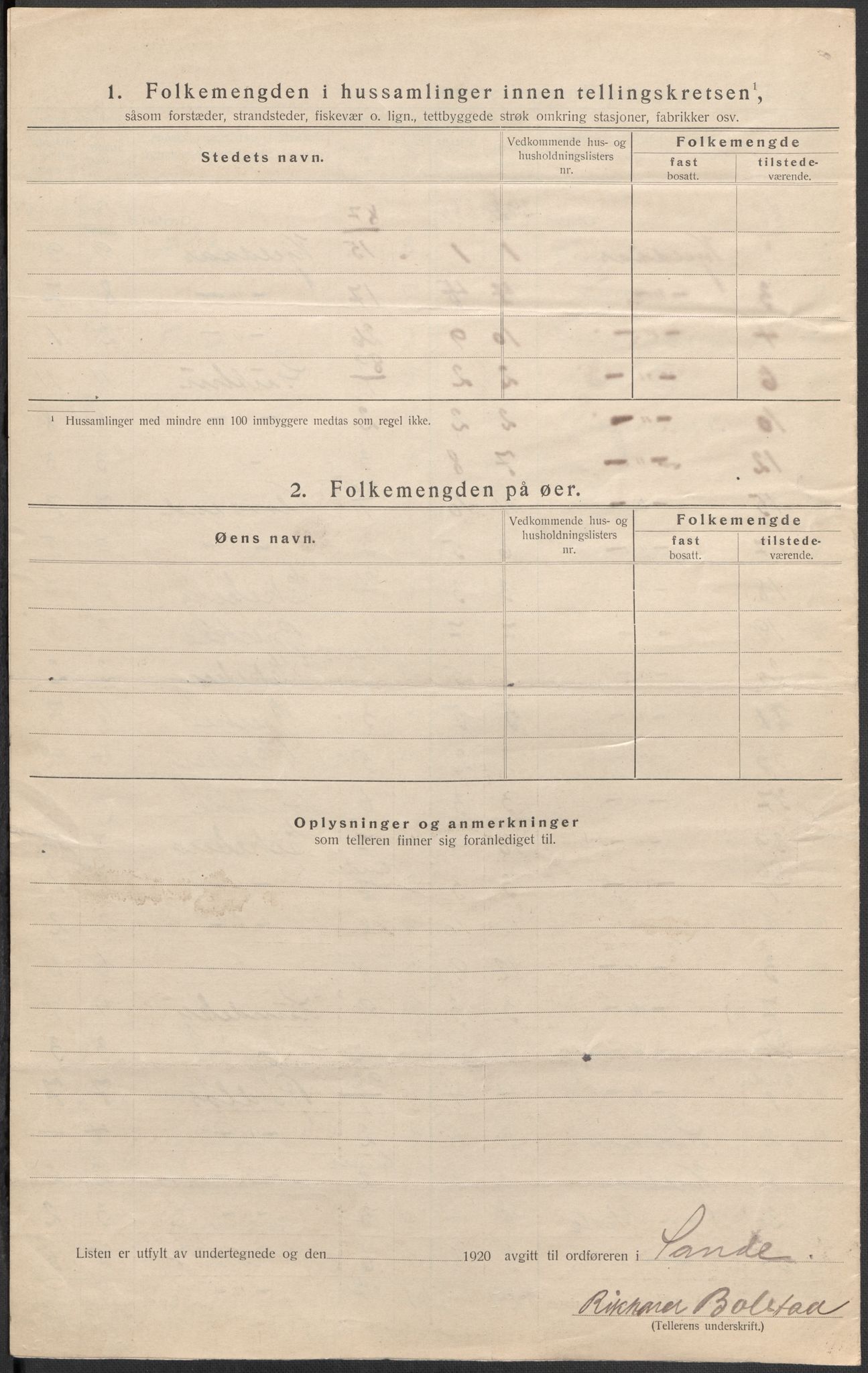 SAKO, 1920 census for Sande, 1920, p. 25