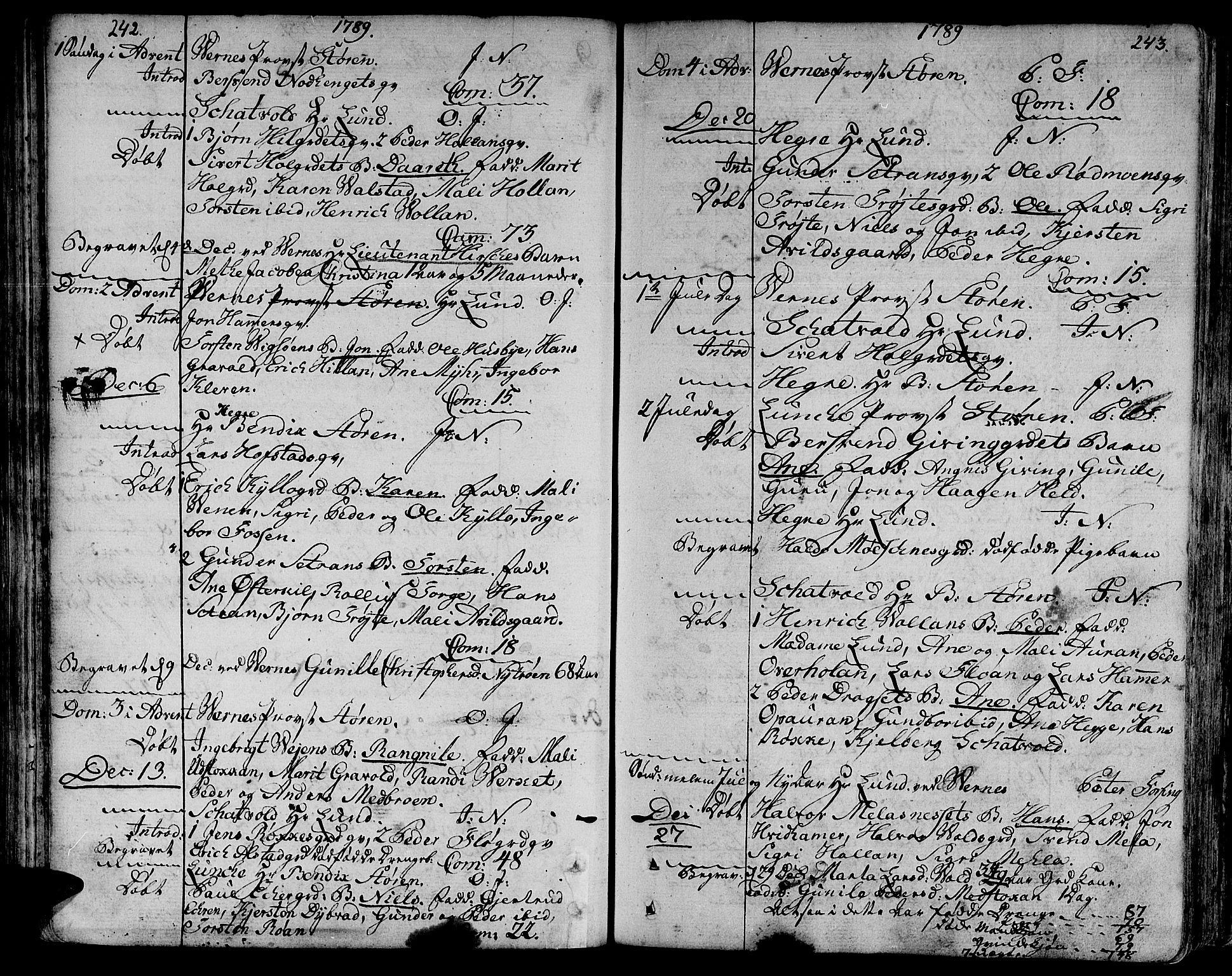 Ministerialprotokoller, klokkerbøker og fødselsregistre - Nord-Trøndelag, SAT/A-1458/709/L0059: Parish register (official) no. 709A06, 1781-1797, p. 242-243