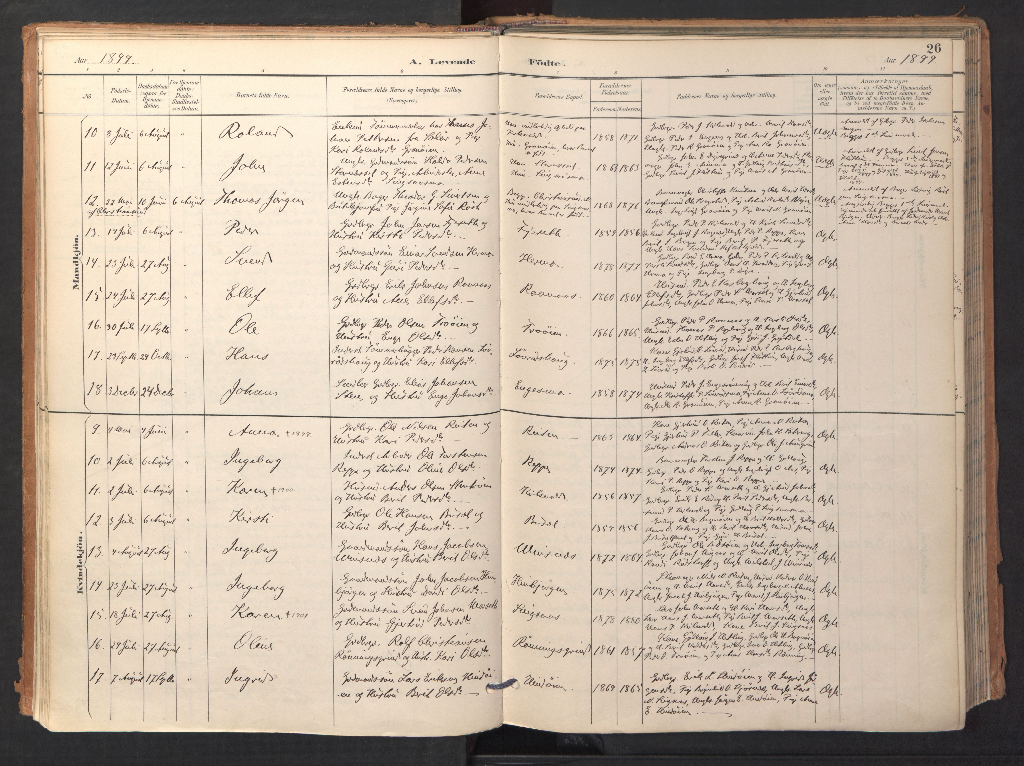 Ministerialprotokoller, klokkerbøker og fødselsregistre - Sør-Trøndelag, SAT/A-1456/688/L1025: Parish register (official) no. 688A02, 1891-1909, p. 26
