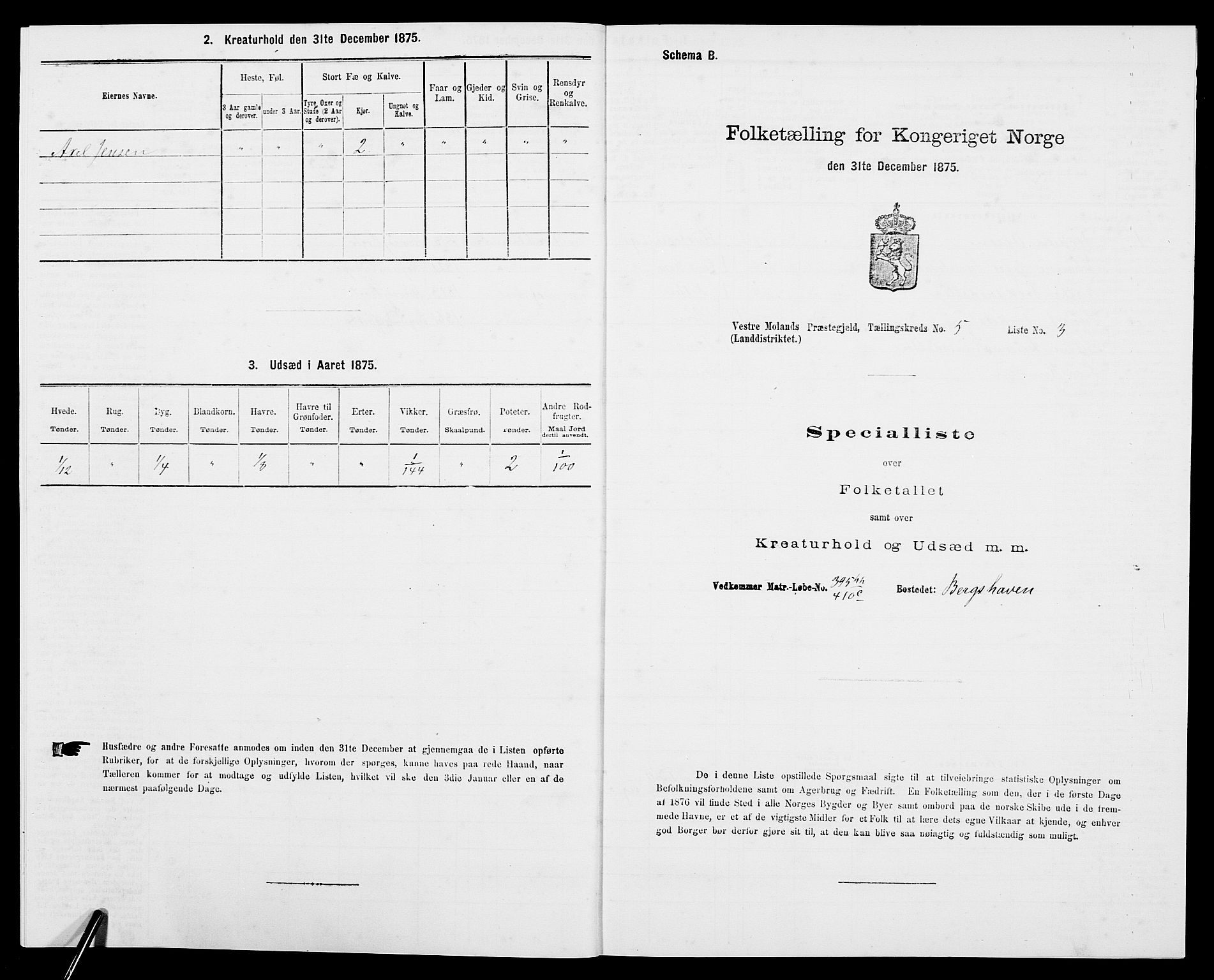 SAK, 1875 census for 0926L Vestre Moland/Vestre Moland, 1875, p. 654