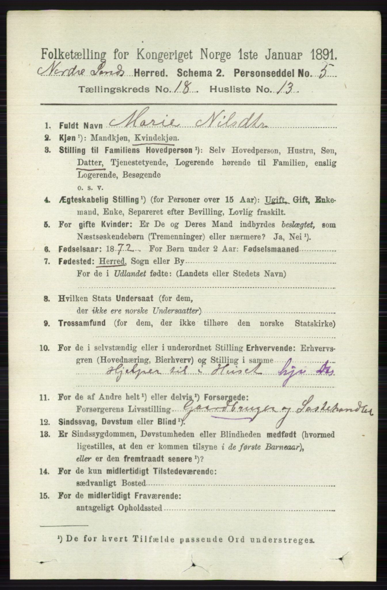 RA, 1891 census for 0538 Nordre Land, 1891, p. 4467