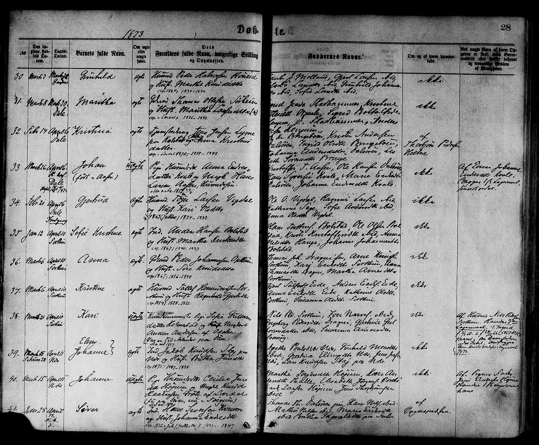 Luster sokneprestembete, AV/SAB-A-81101/H/Haa/Haaa/L0010: Parish register (official) no. A 10, 1871-1886, p. 28