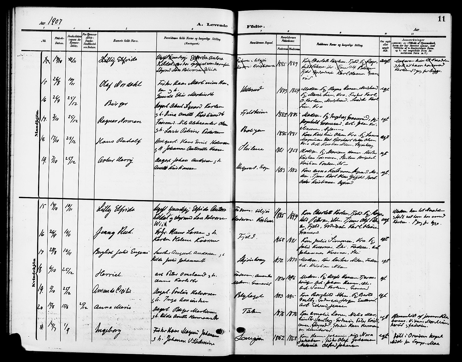 Nesodden prestekontor Kirkebøker, AV/SAO-A-10013/G/Ga/L0002: Parish register (copy) no. I 2, 1905-1924, p. 11