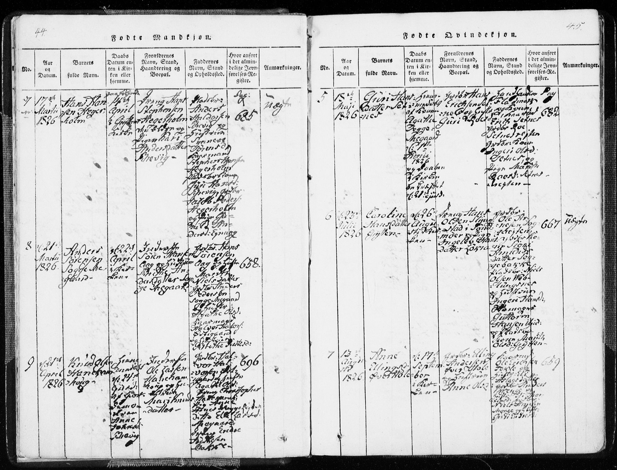 Ministerialprotokoller, klokkerbøker og fødselsregistre - Møre og Romsdal, AV/SAT-A-1454/544/L0571: Parish register (official) no. 544A04, 1818-1853, p. 44-45