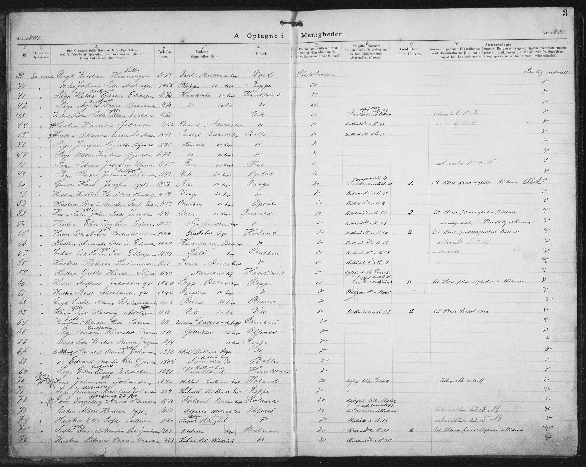 Ministerialprotokoller, klokkerbøker og fødselsregistre - Nordland, AV/SAT-A-1459/881/L1174: Dissenter register no. 881D01, 1891-1933, p. 3